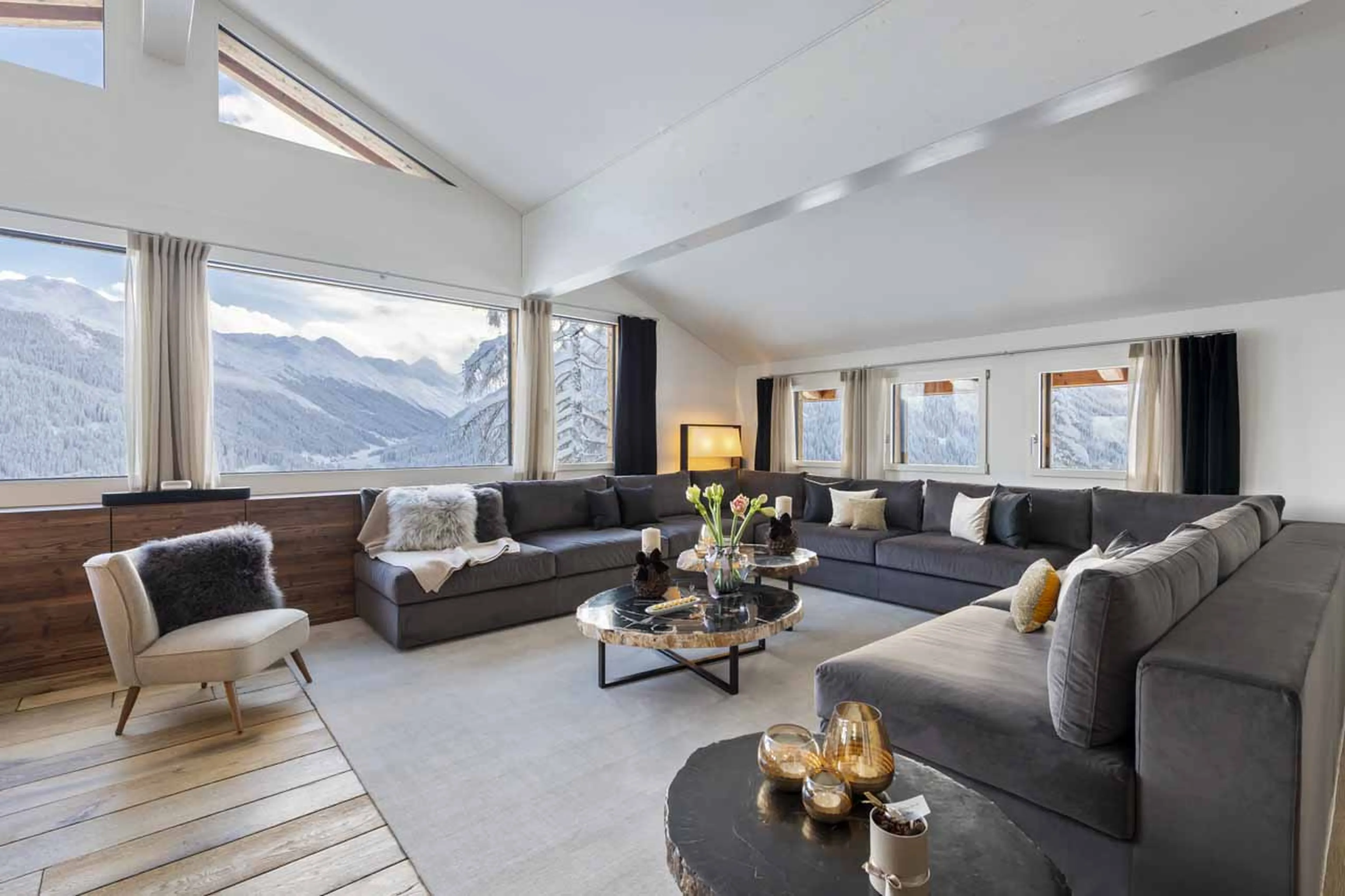 Mountain living rooms from living room at Chalet Jakobshorn in Davos