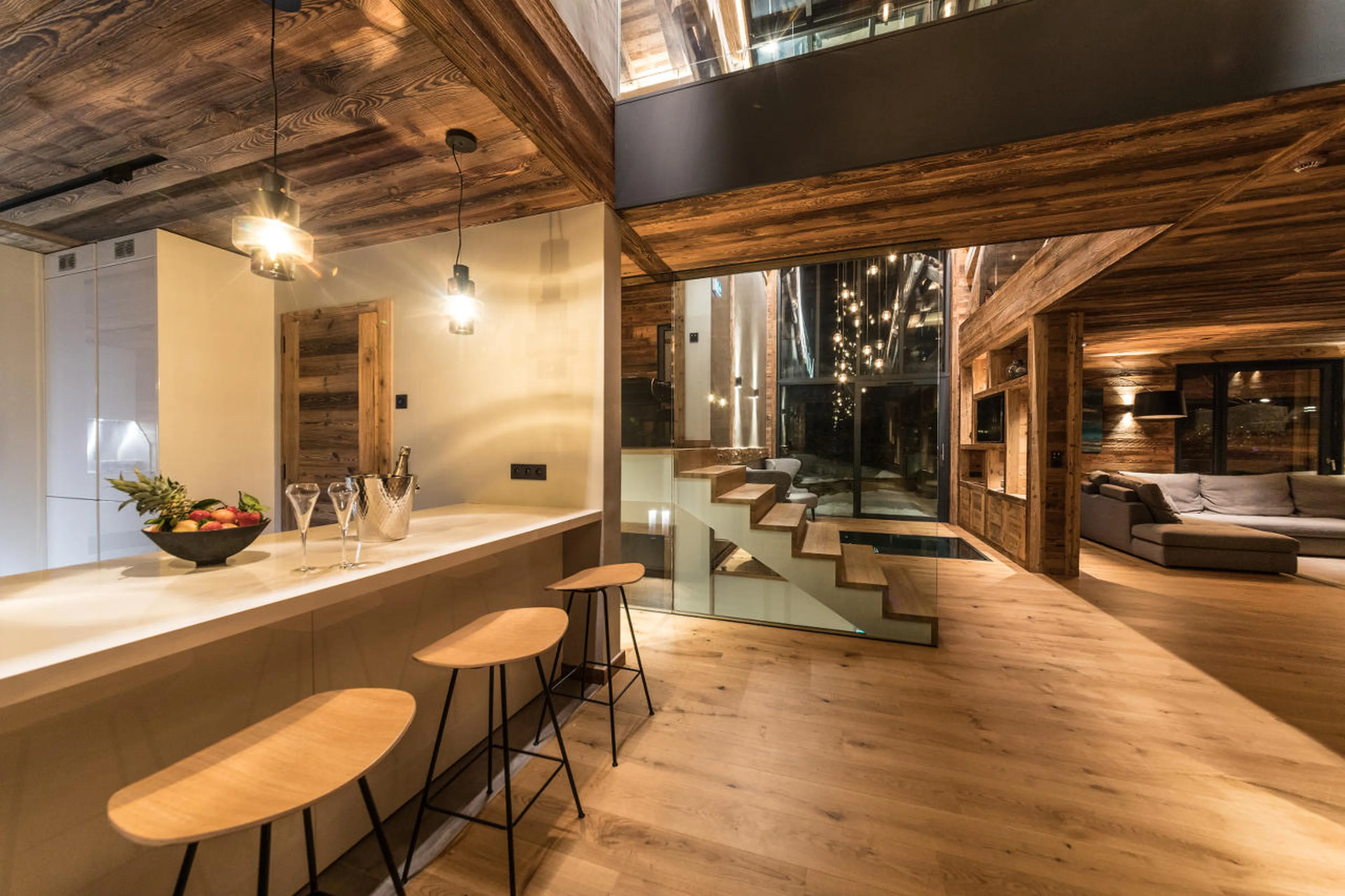 Kitchen with breakfast bar at Chalet Joux Plane in Morzine