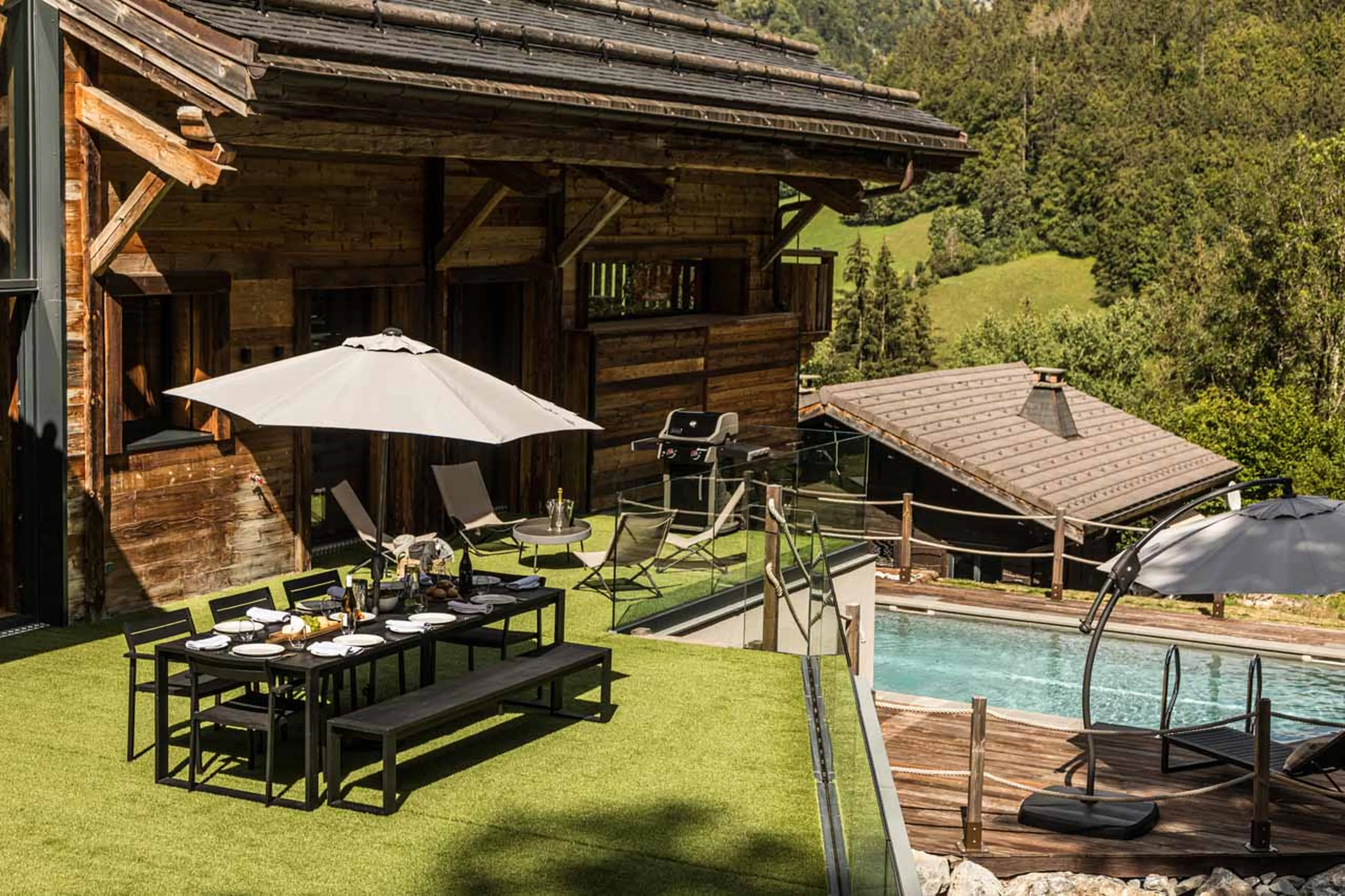 Terrace at Chalet Joux Plane in Morzine in summer