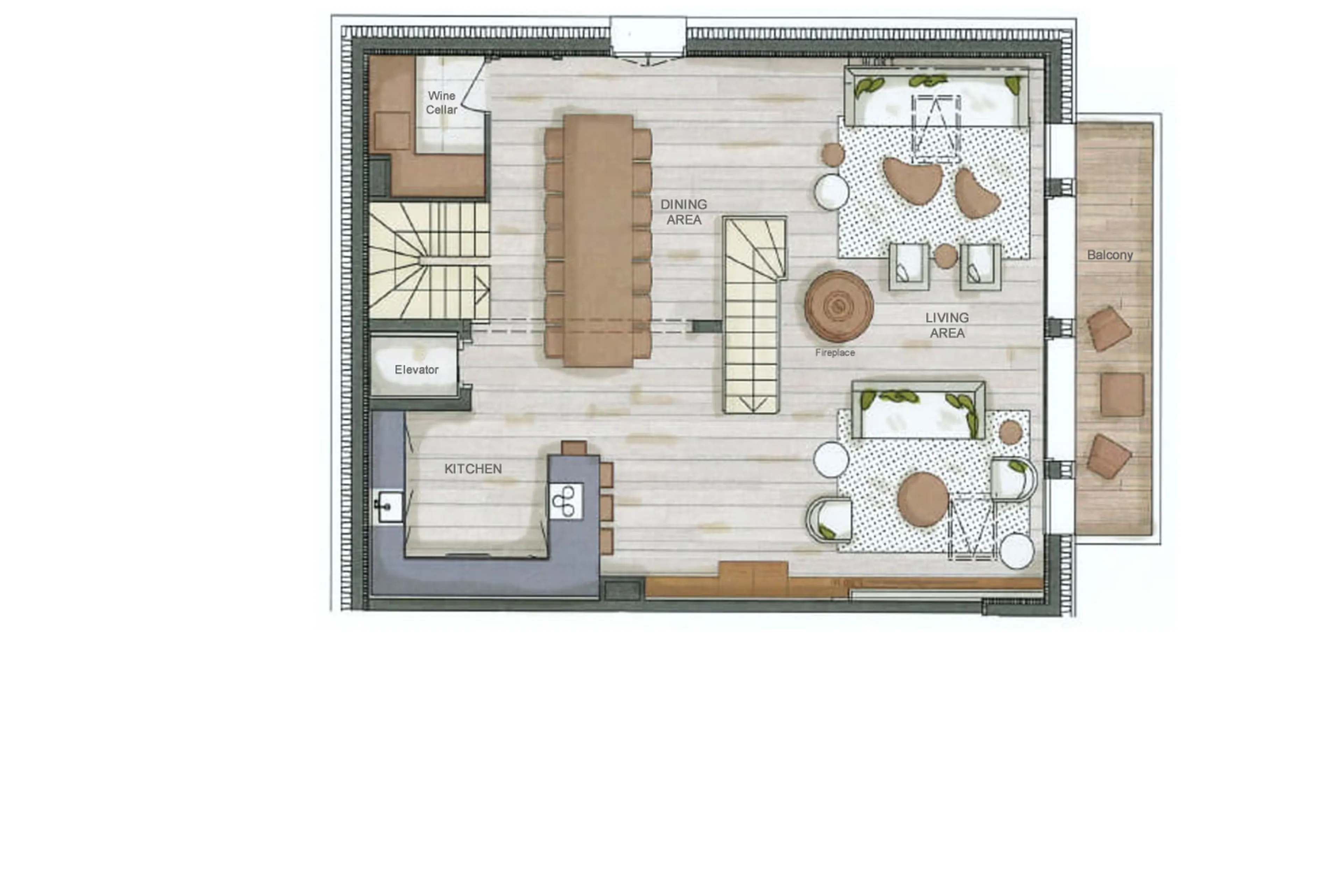Level 1 floor plan of Chalet K in Meribel