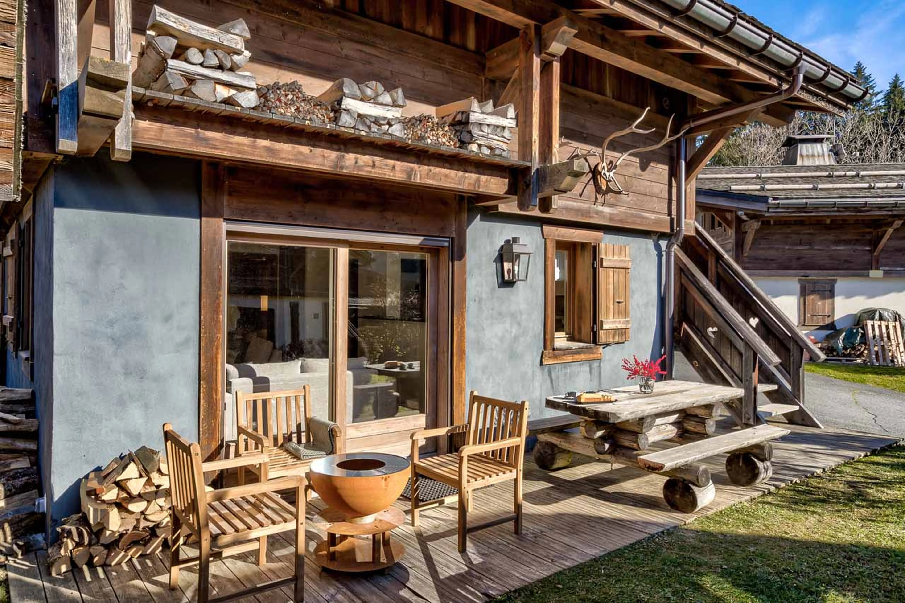 Sunny terrace at Chalet K2L in Megeve