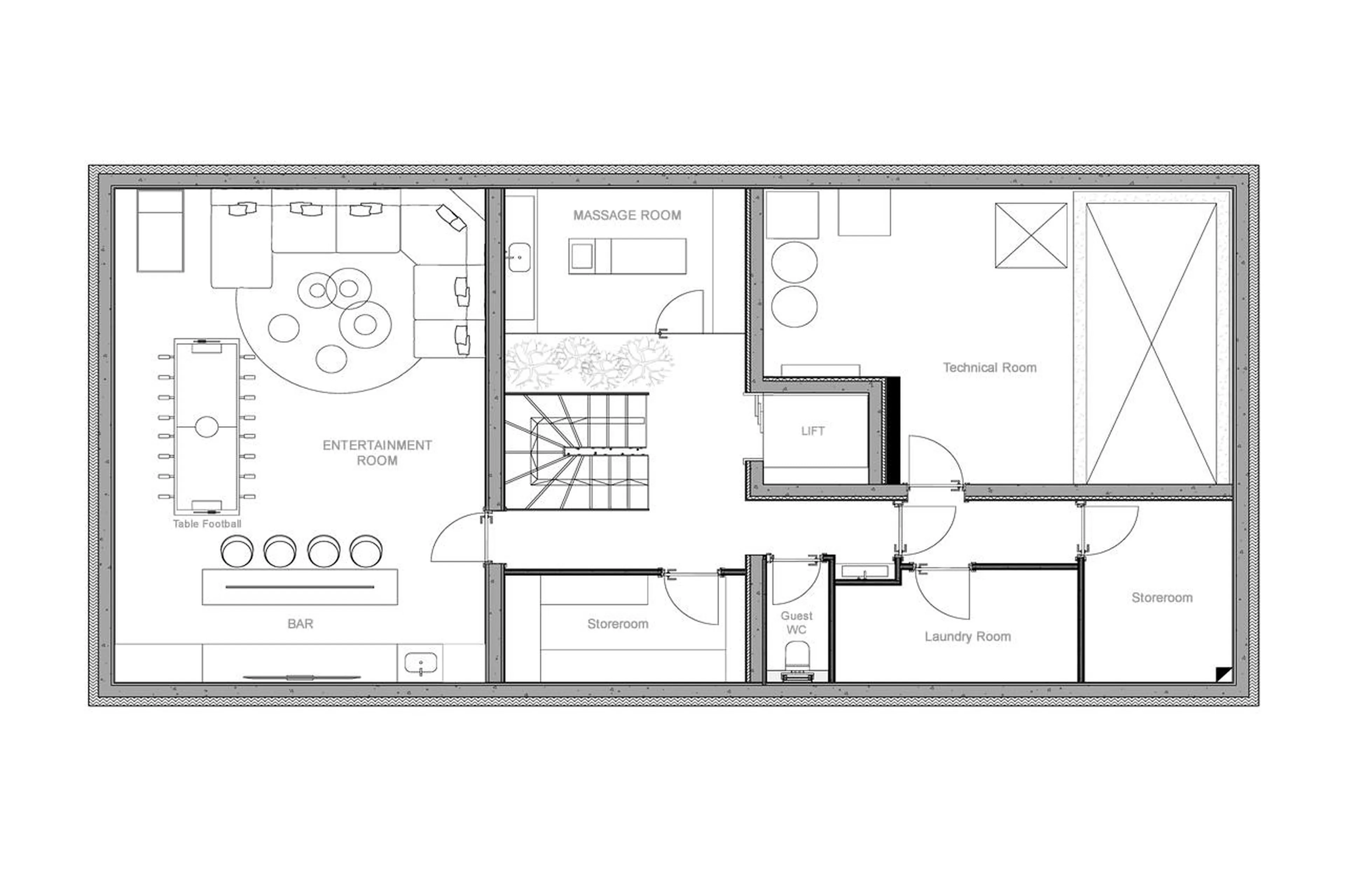 Level -1 floor plan of Chalet Kalinka in Meribel