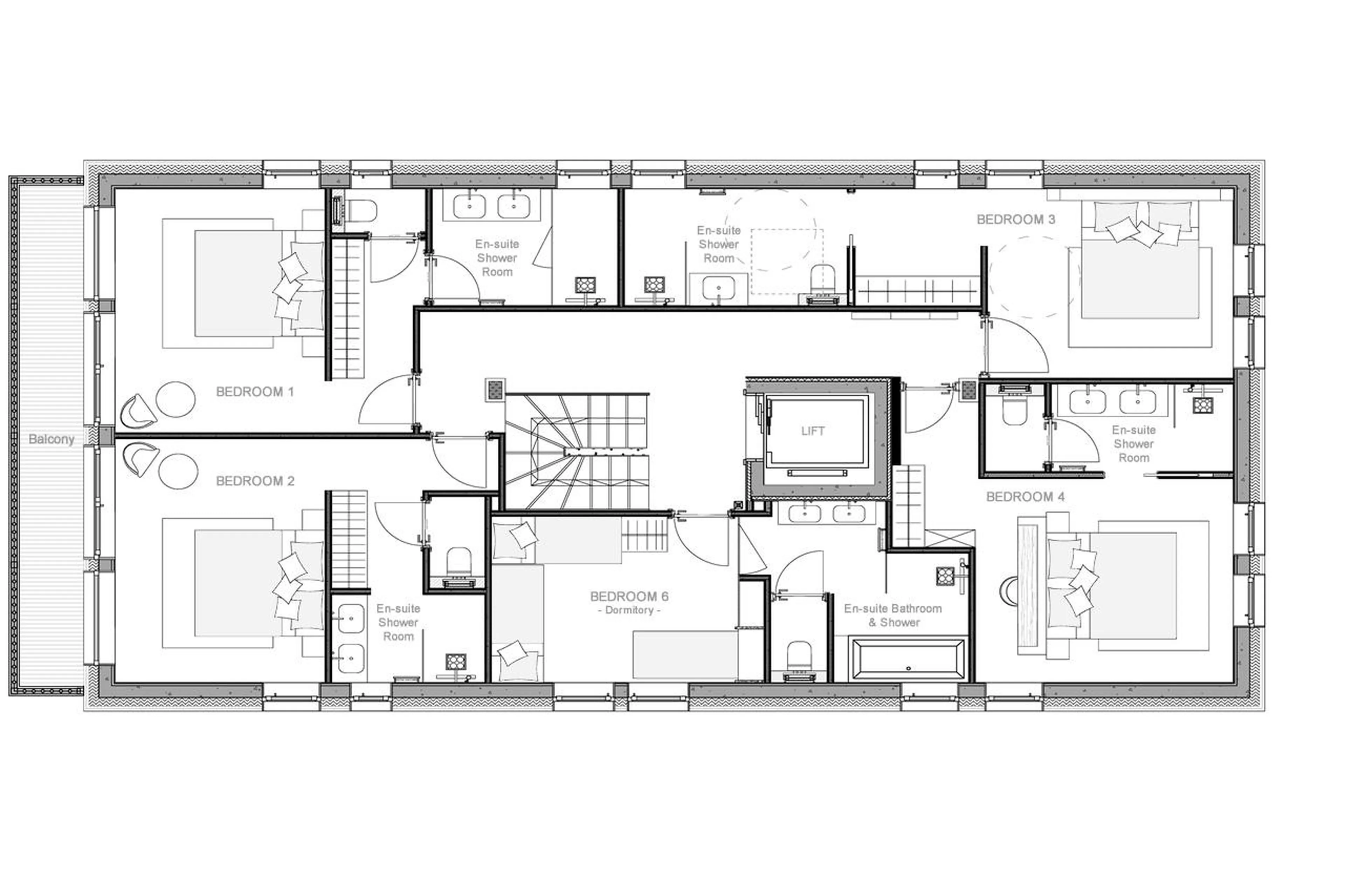 Level 1 floor plan of Chalet Kalinka and Annex in Meribel