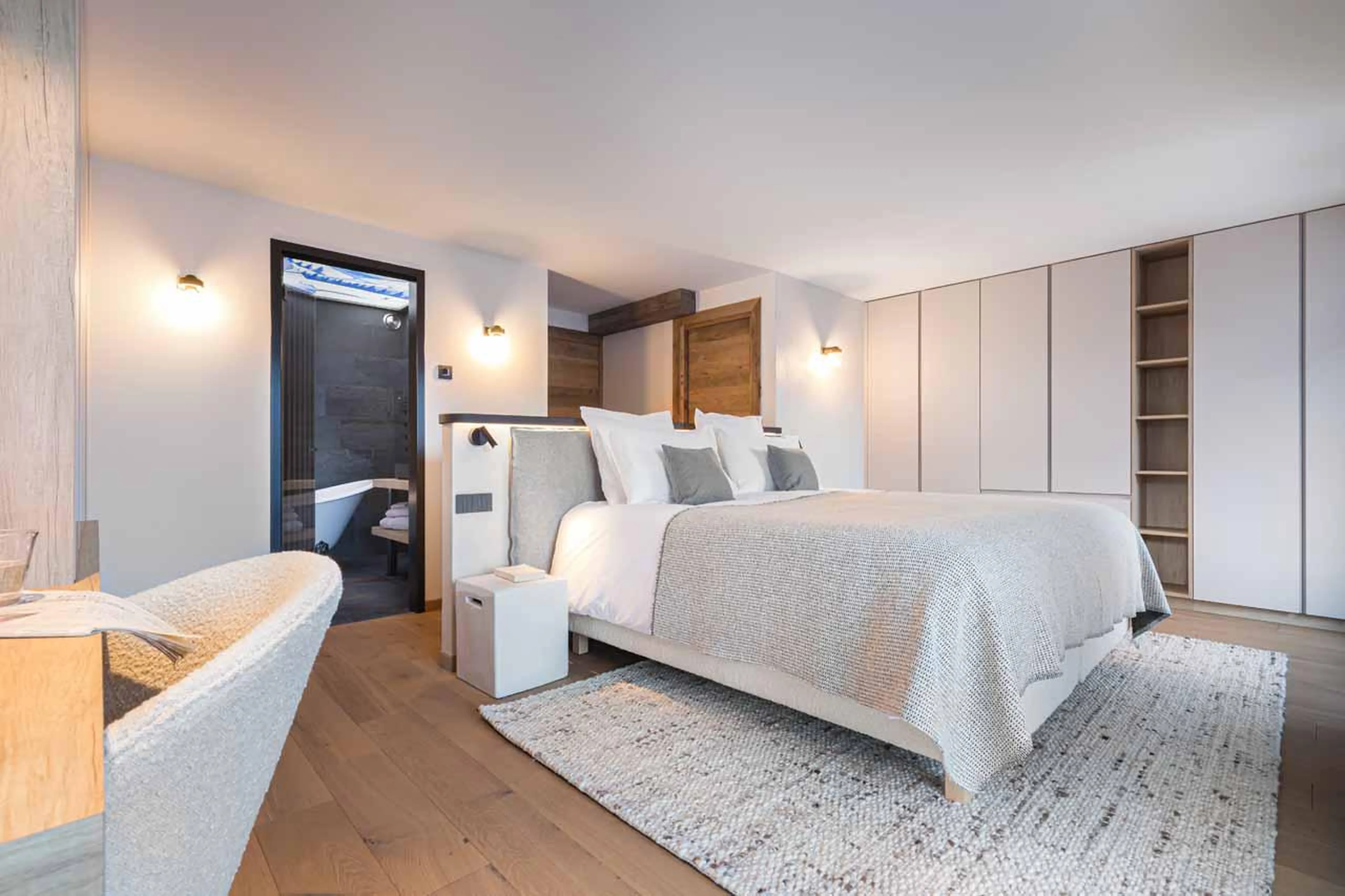 Spacious and elegant bedroom at Chalet Kandahar in Courchevel 1550