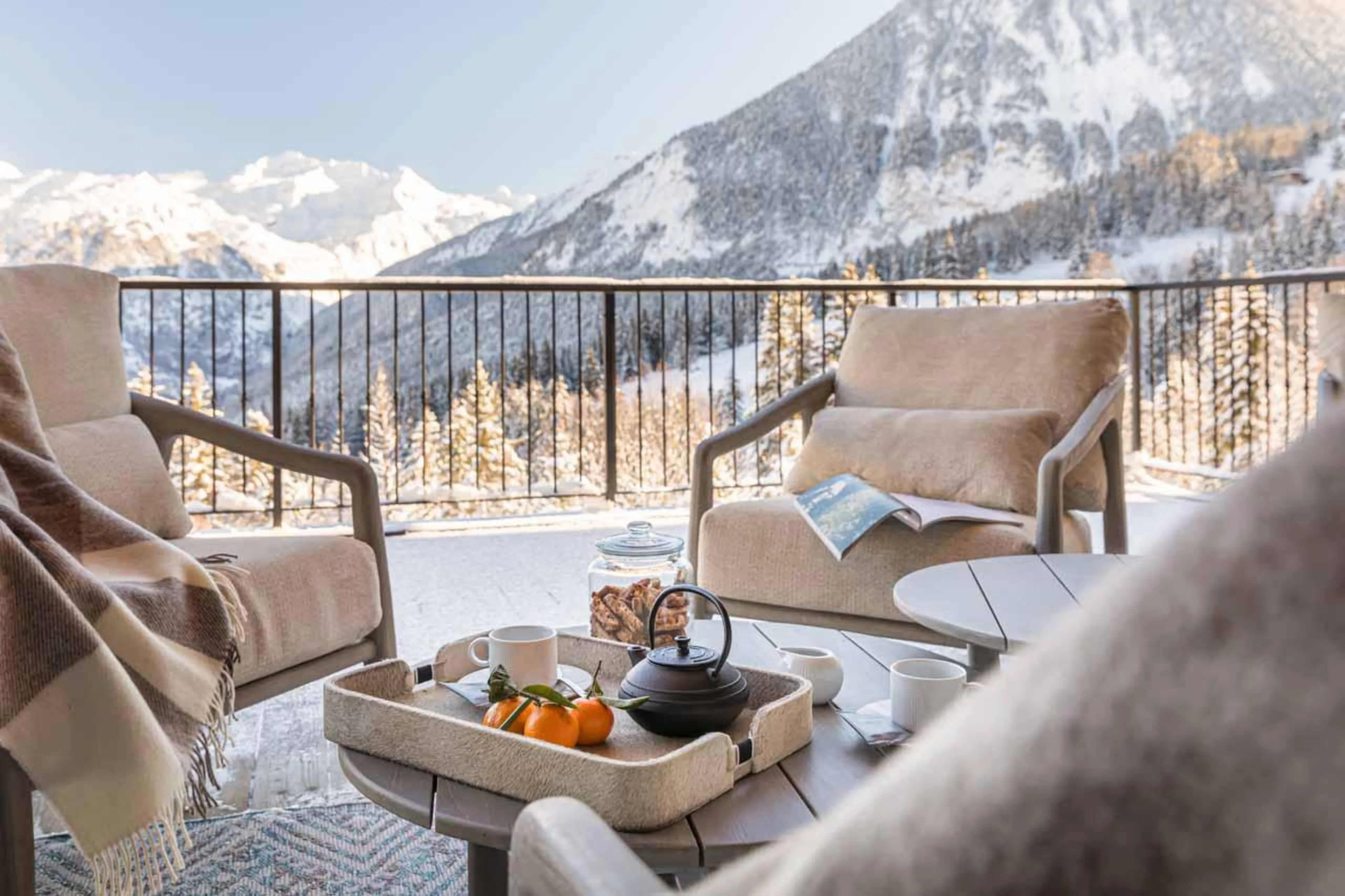 Furnished balcony space at Chalet Kandahar in Courchevel 1550