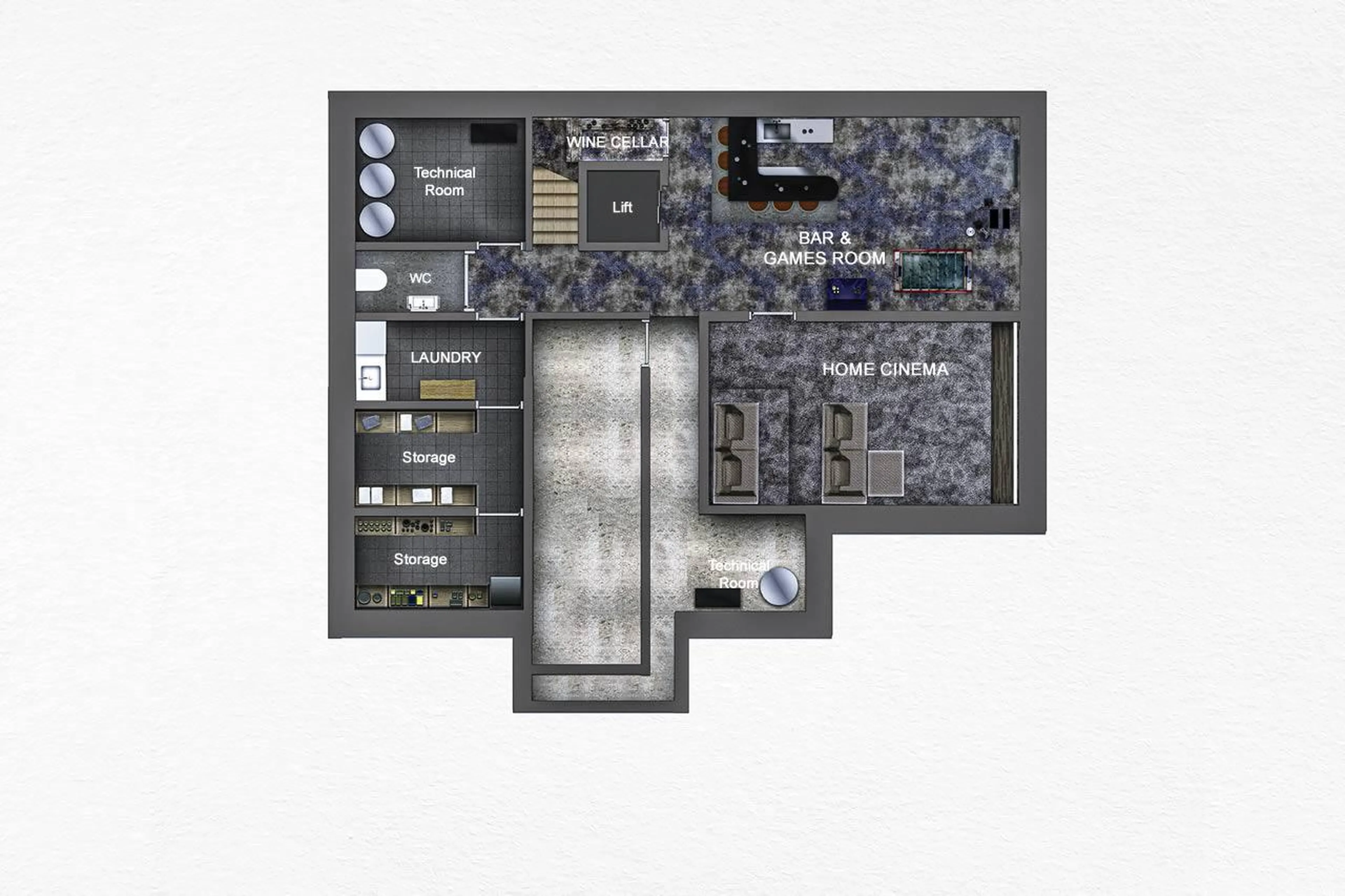 Level -1 floor plan fo Chalet Kandahar in Courchevel 1550