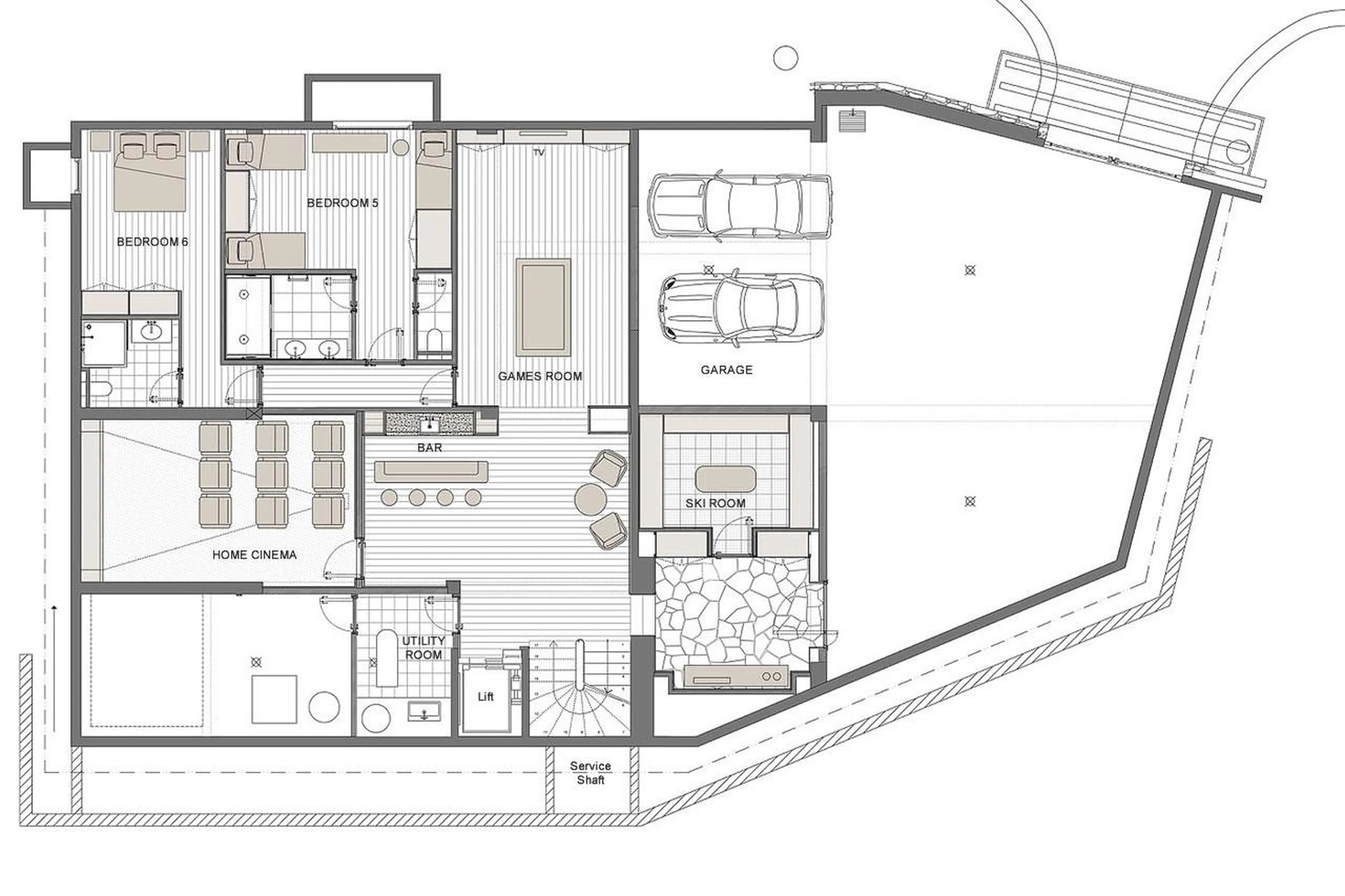 Level 0 floor plan of Chalet Kantaa in Megeve