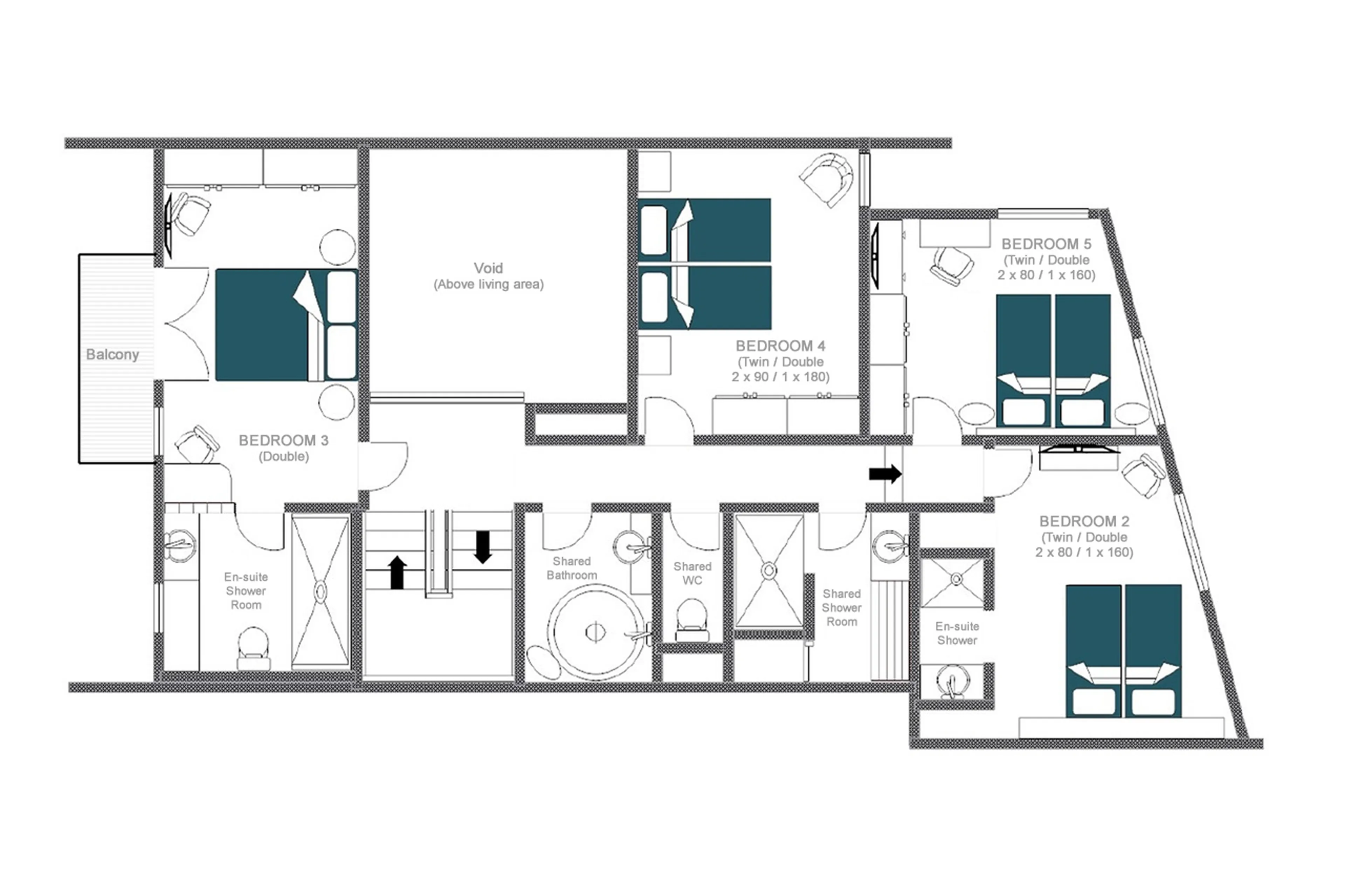 Top level floor plan for Chalet Kitsune in Val d'Isere