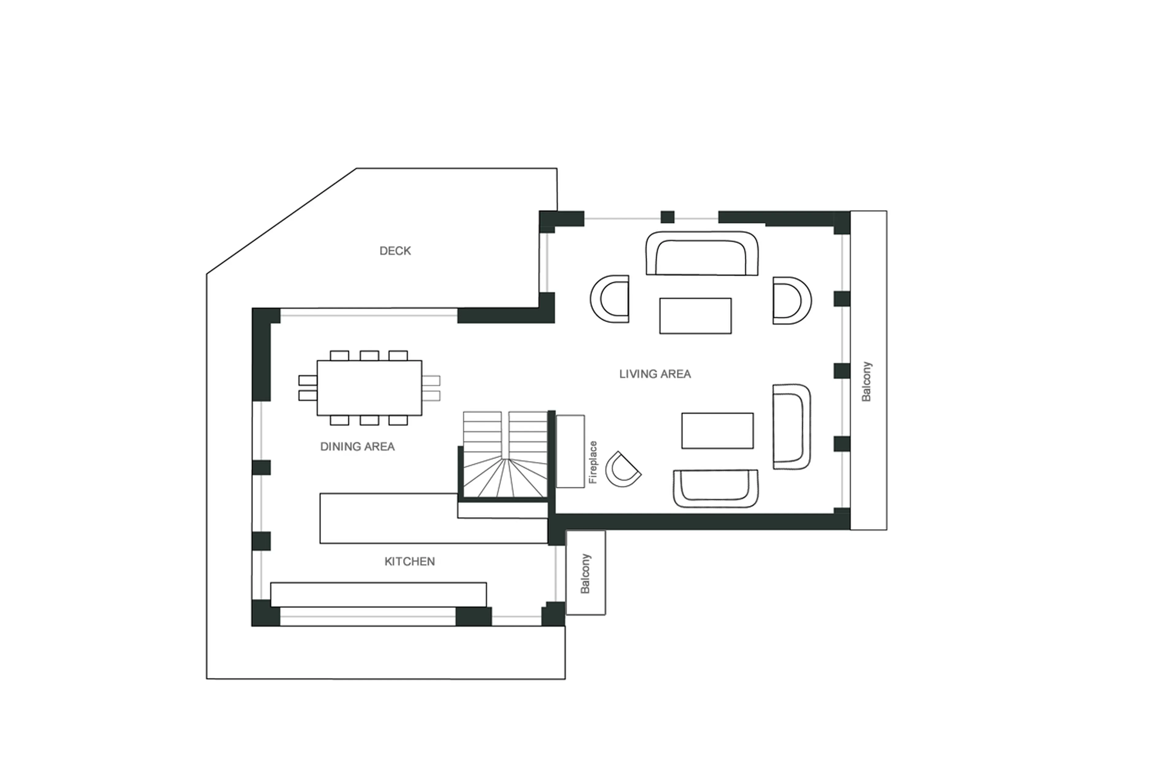 Level 1 floor plan of Chalet Kuma in Chamonix