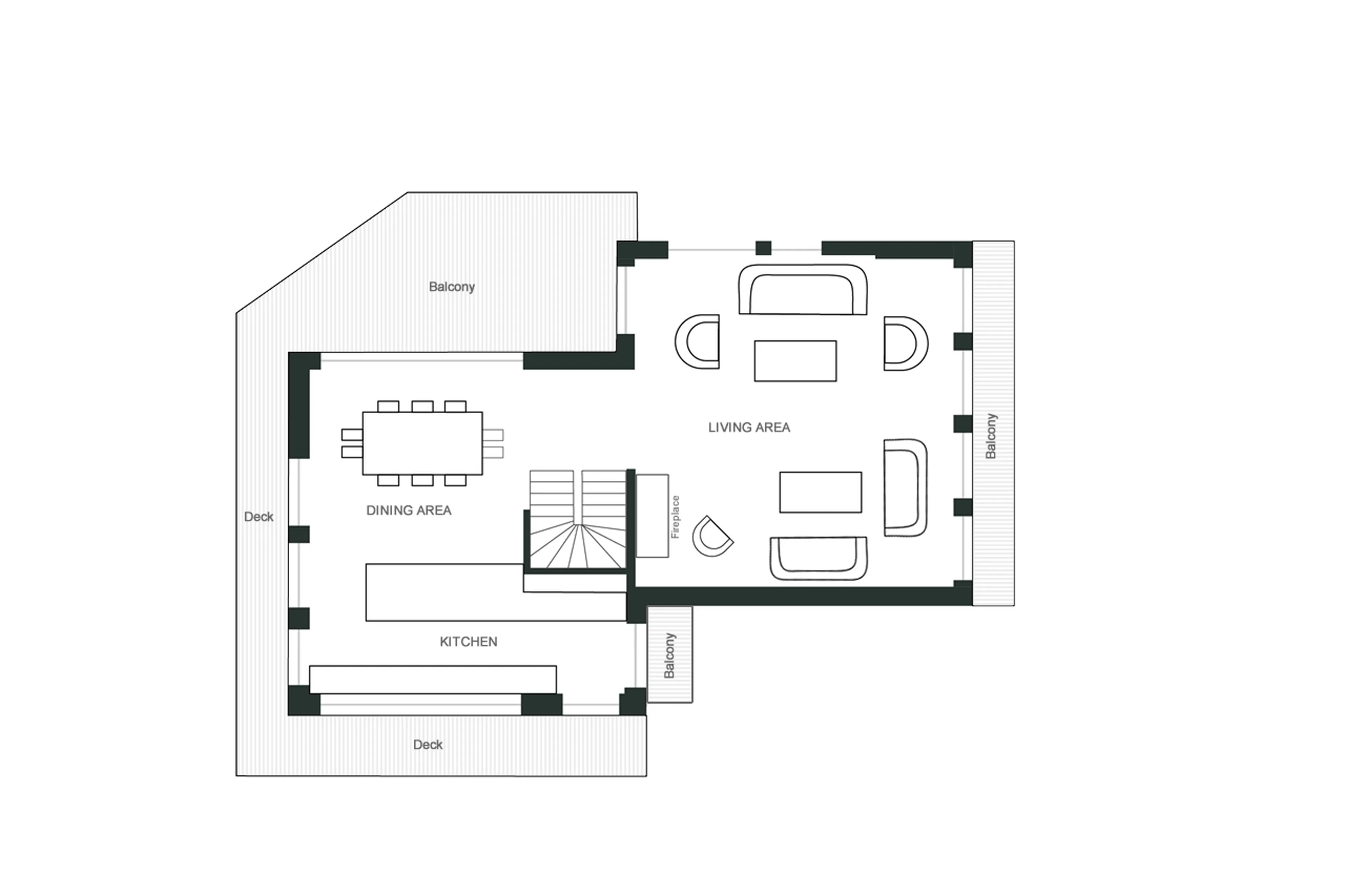 Level 1 floor plan of Chalet Kuma in Chamonix