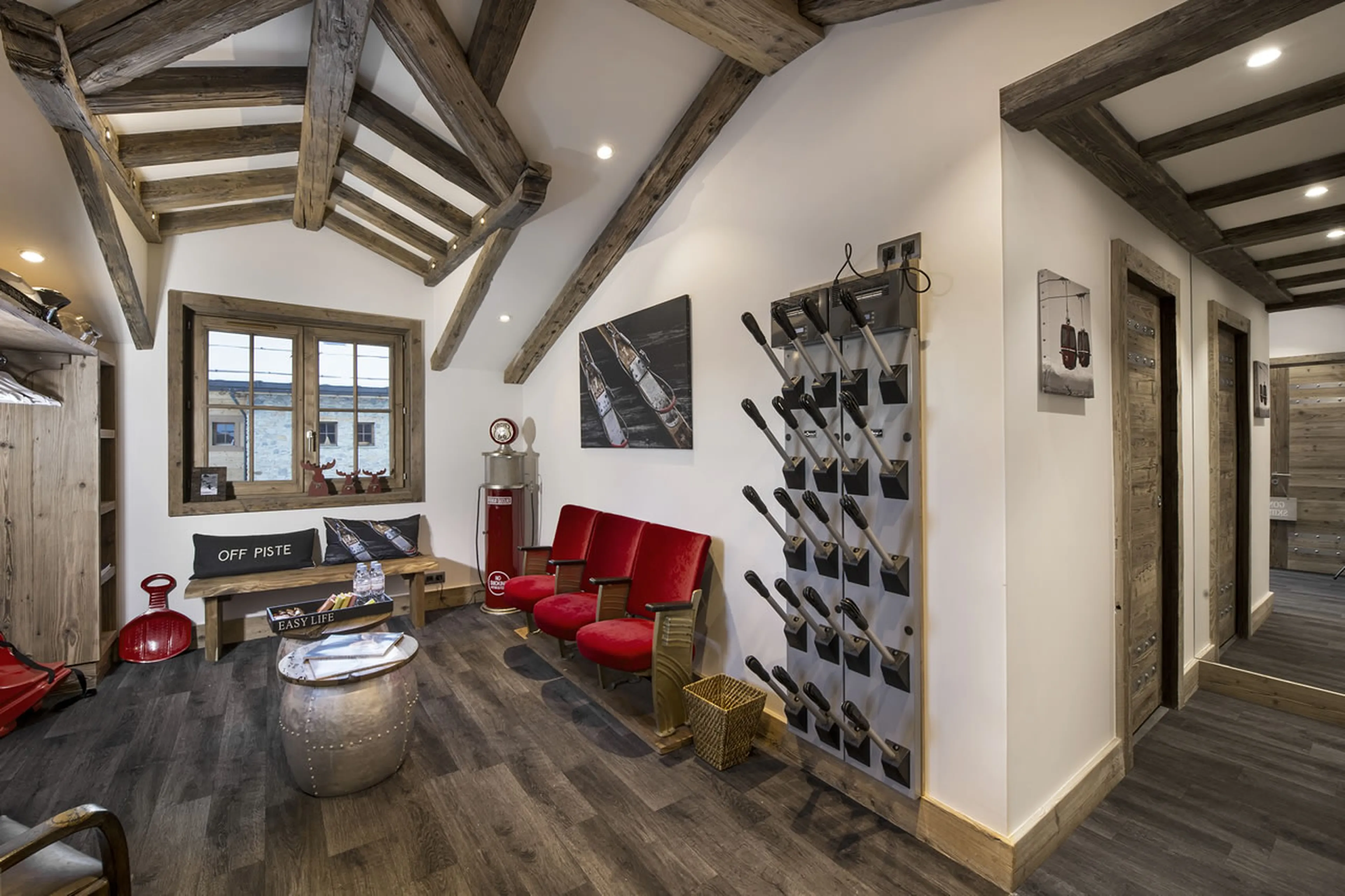 Shared ski room with boot heaters used by Chalet l’ Or Blanc in Courchevel 1550