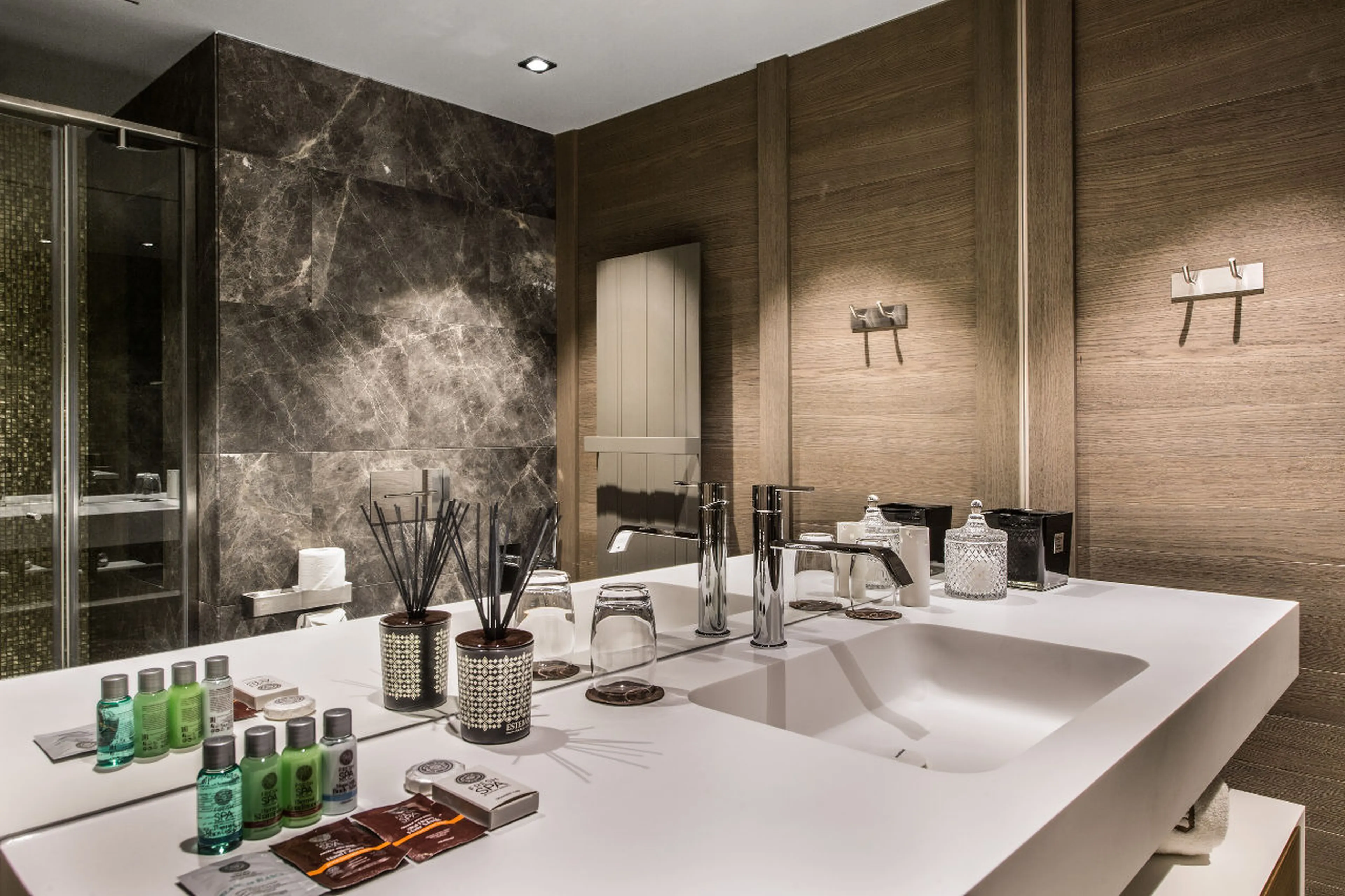 Modern en suite bathroom with a shower in La Datcha in Courchevel 1850