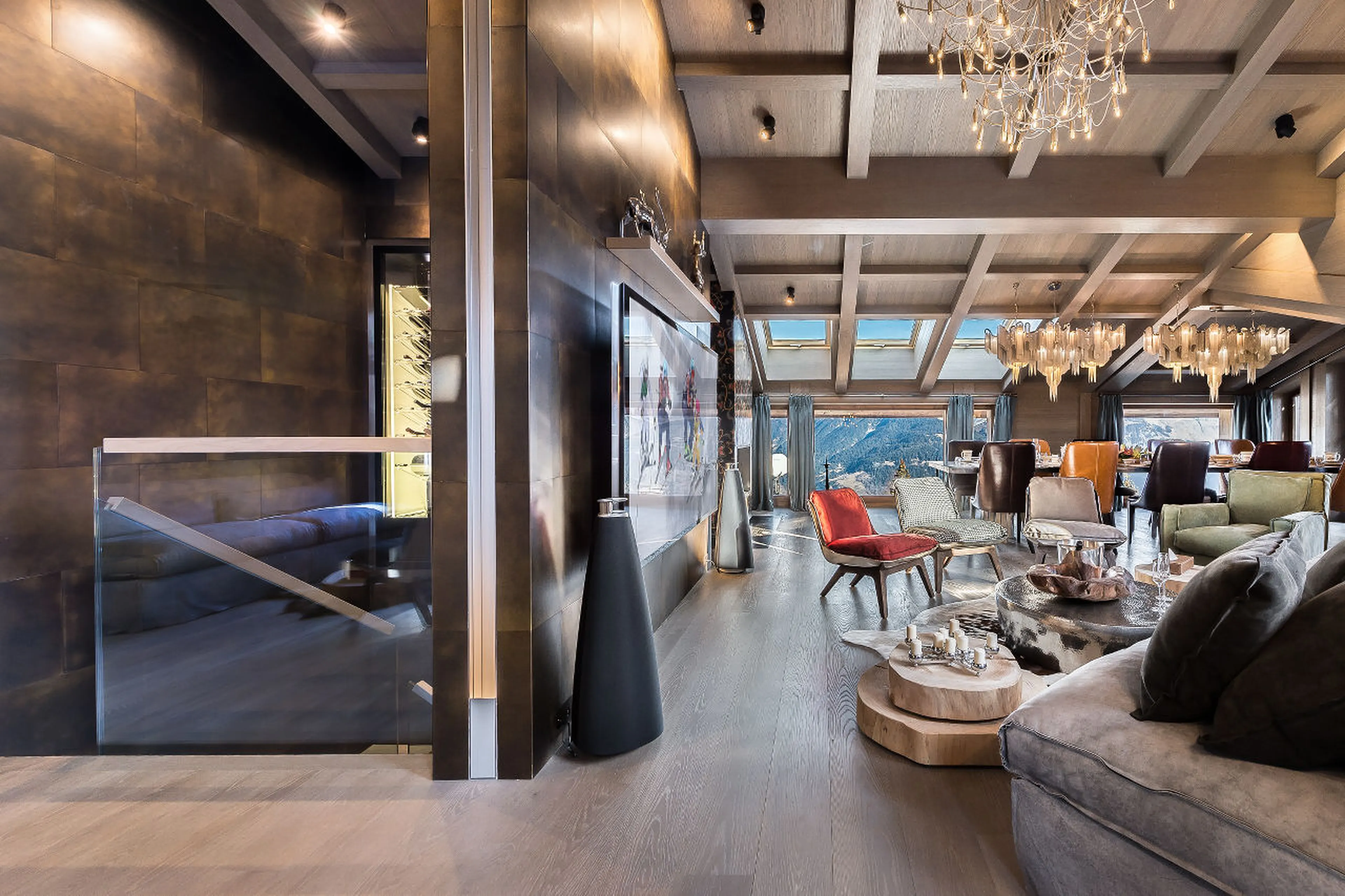 Spacious open plan living area of La Datcha in Courchevel 1850
