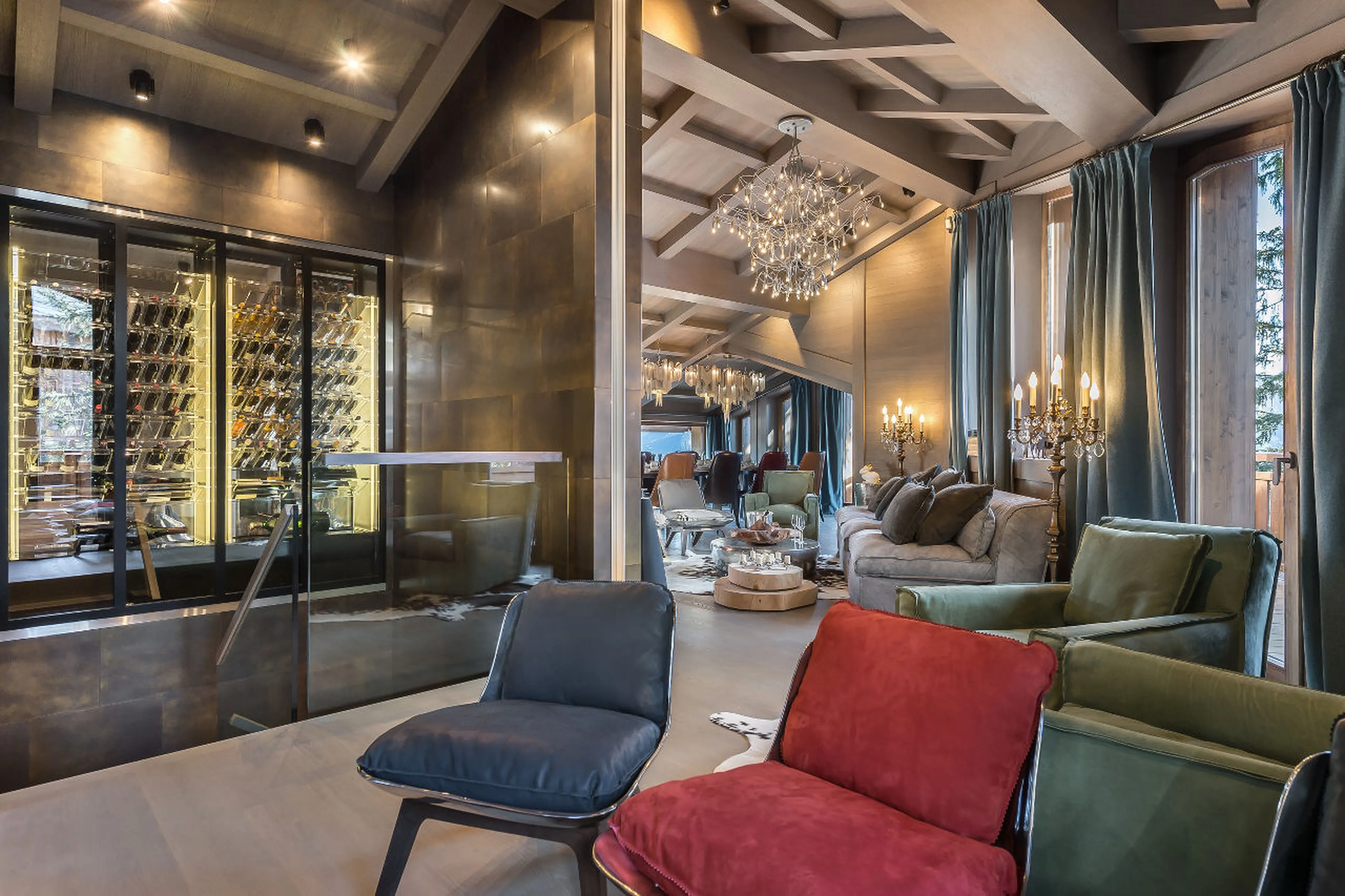 One of various seating arrangements in La Datcha in Courchevel 1850