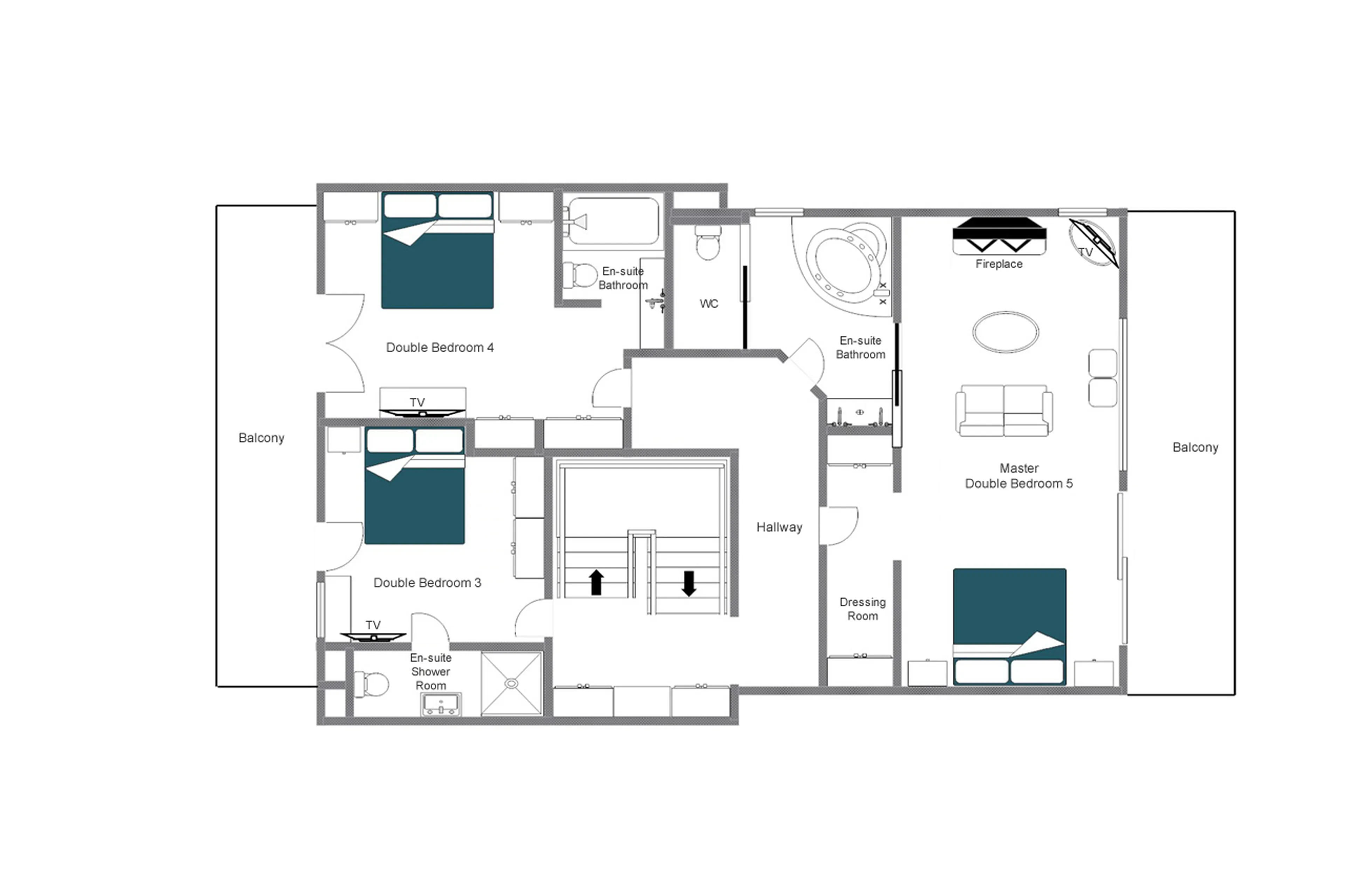 Top level floor plan of Chalet La Datcha in Verbier