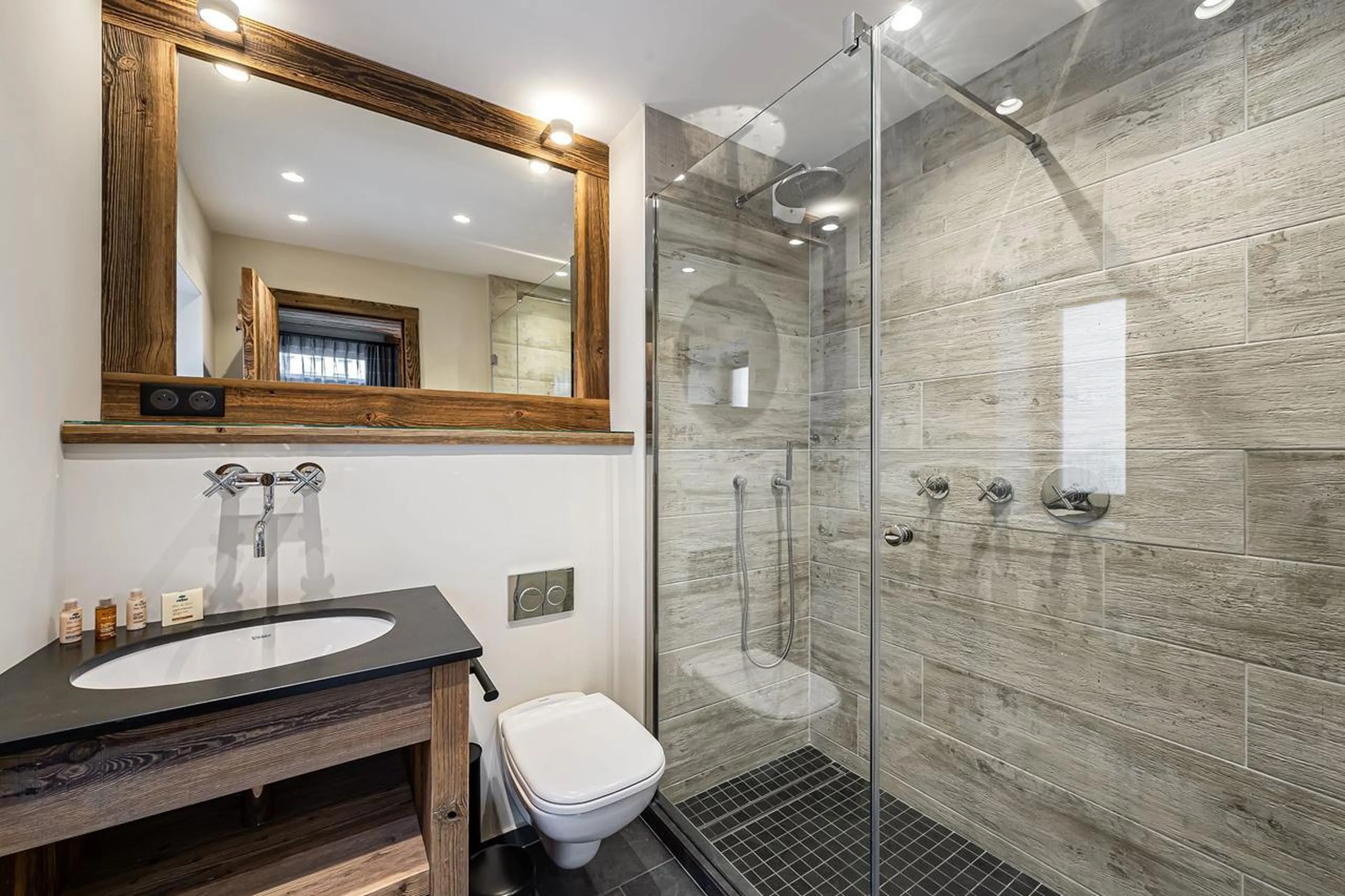 Shower room at  Chalet La Grange in St Martin de Belleville