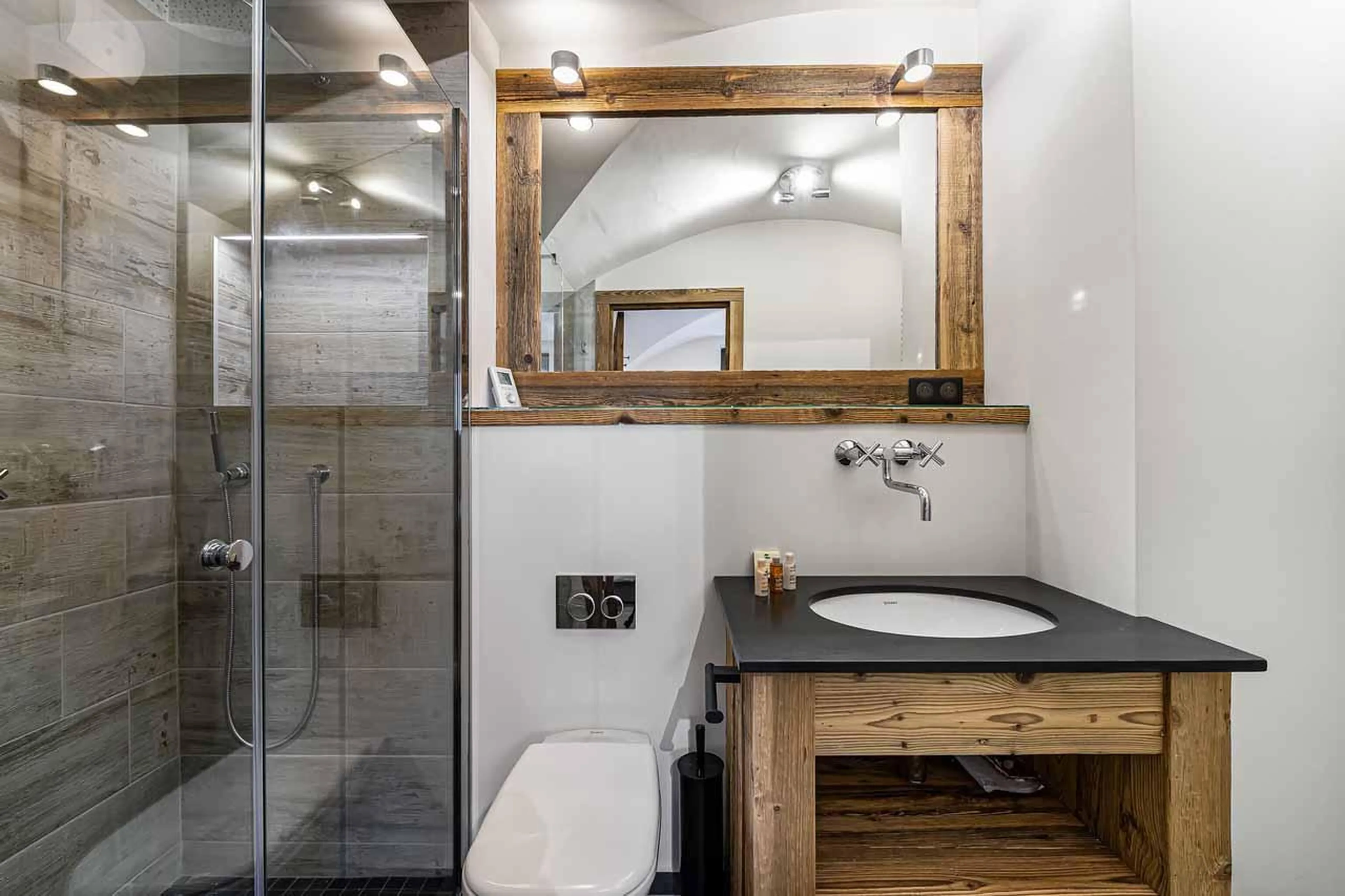 Shower room at  Chalet La Grange in St Martin de Belleville