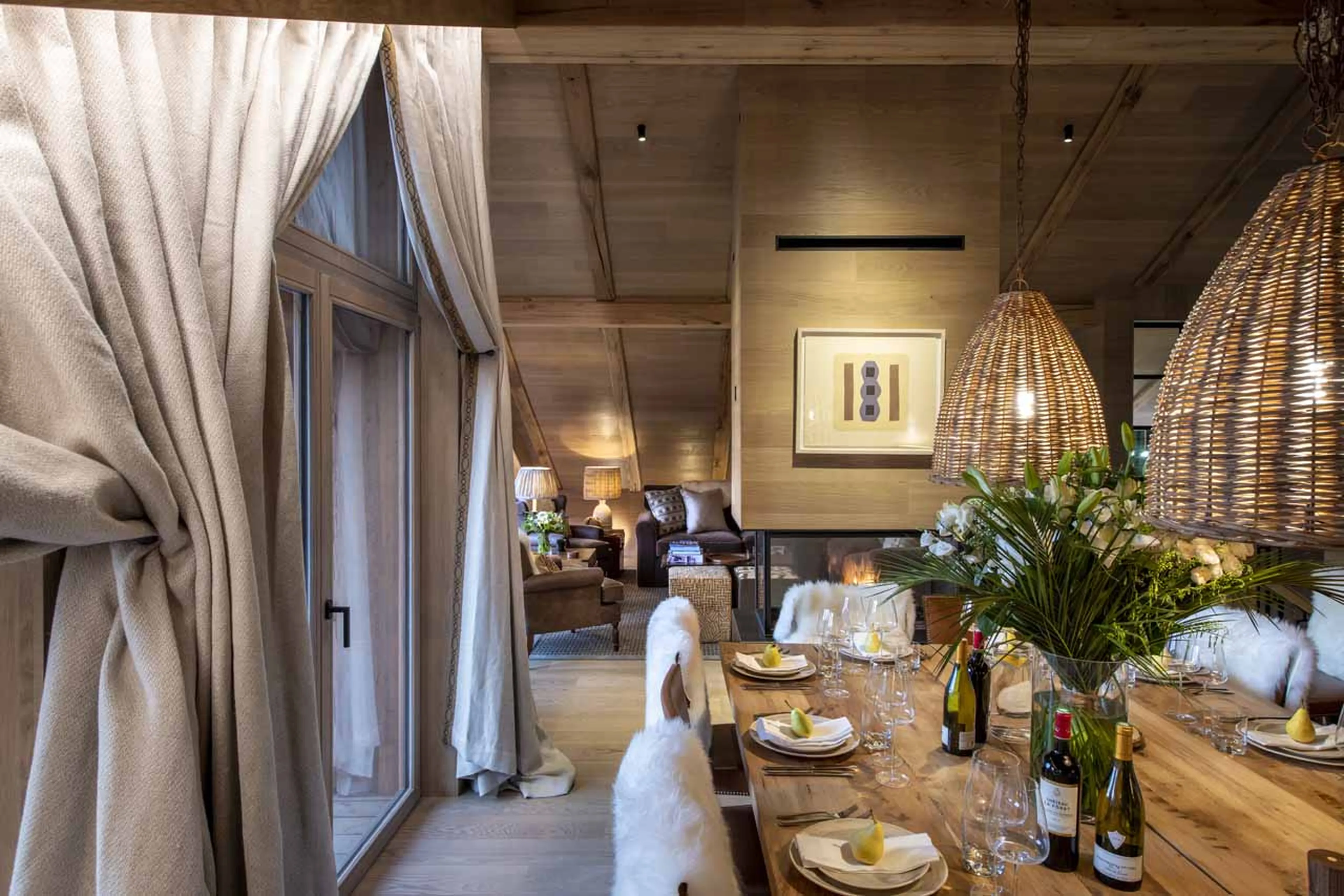 Living & dining area on top floor of Chalet La Loze in Meribel