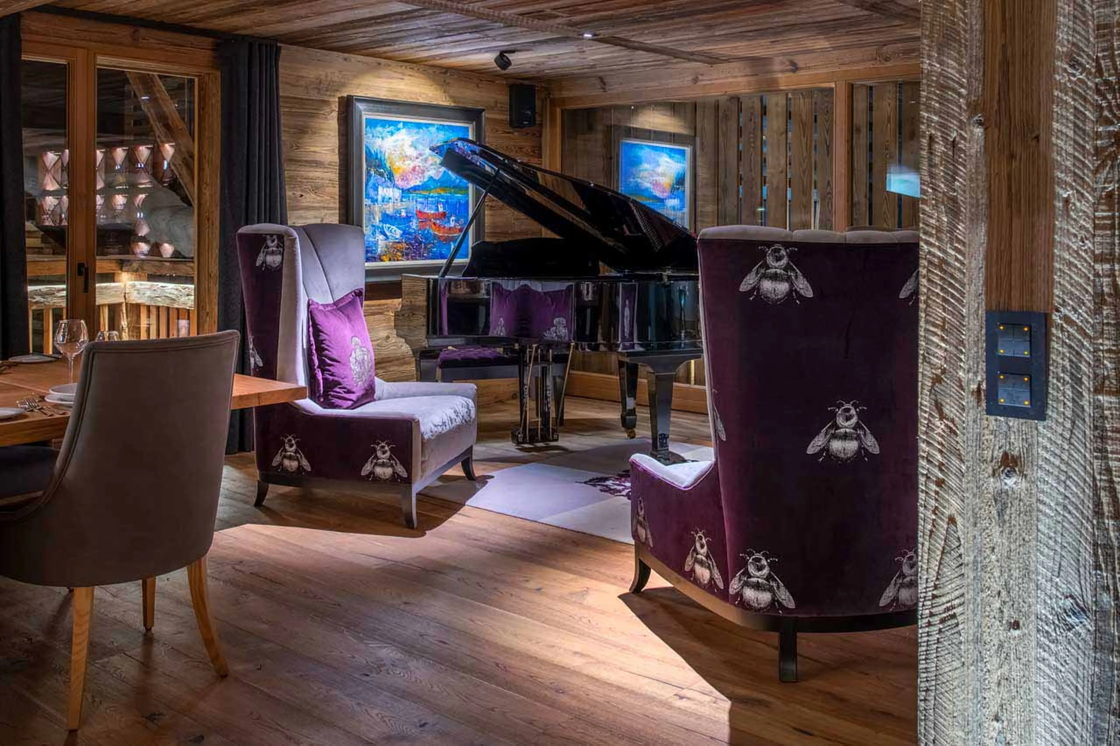 Baby grand piano at Chalet La Maison in Morzine