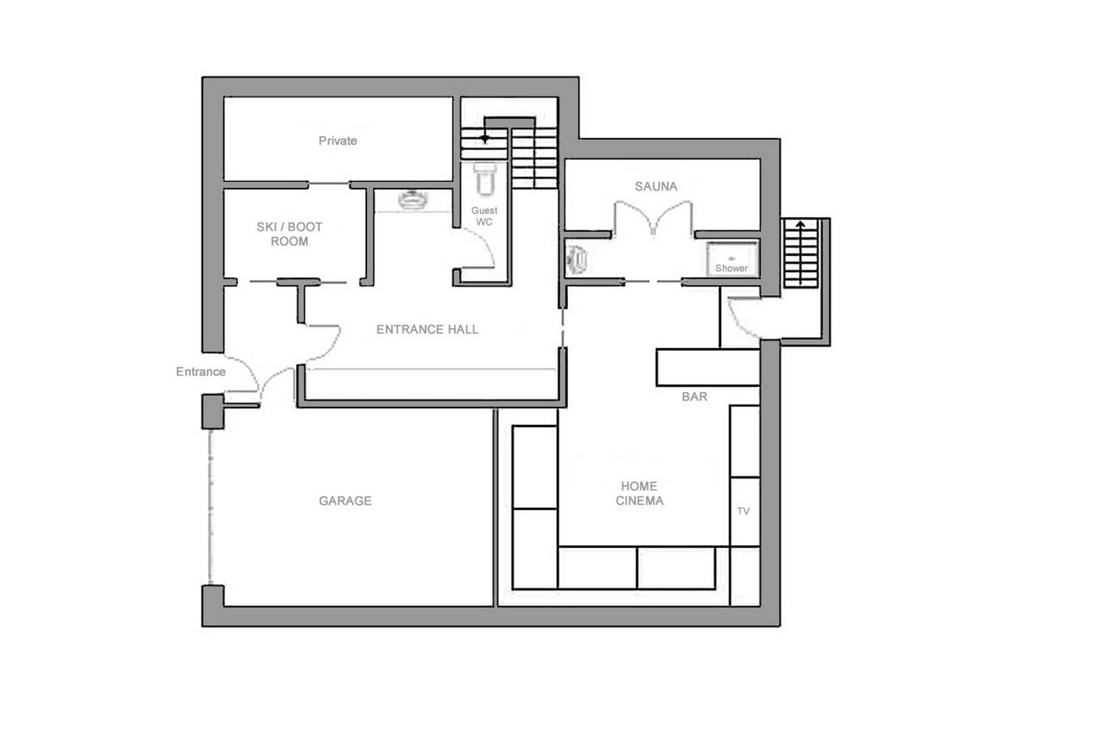 Level 0 floor plan of Chalet Lapin Blanc in Meribel