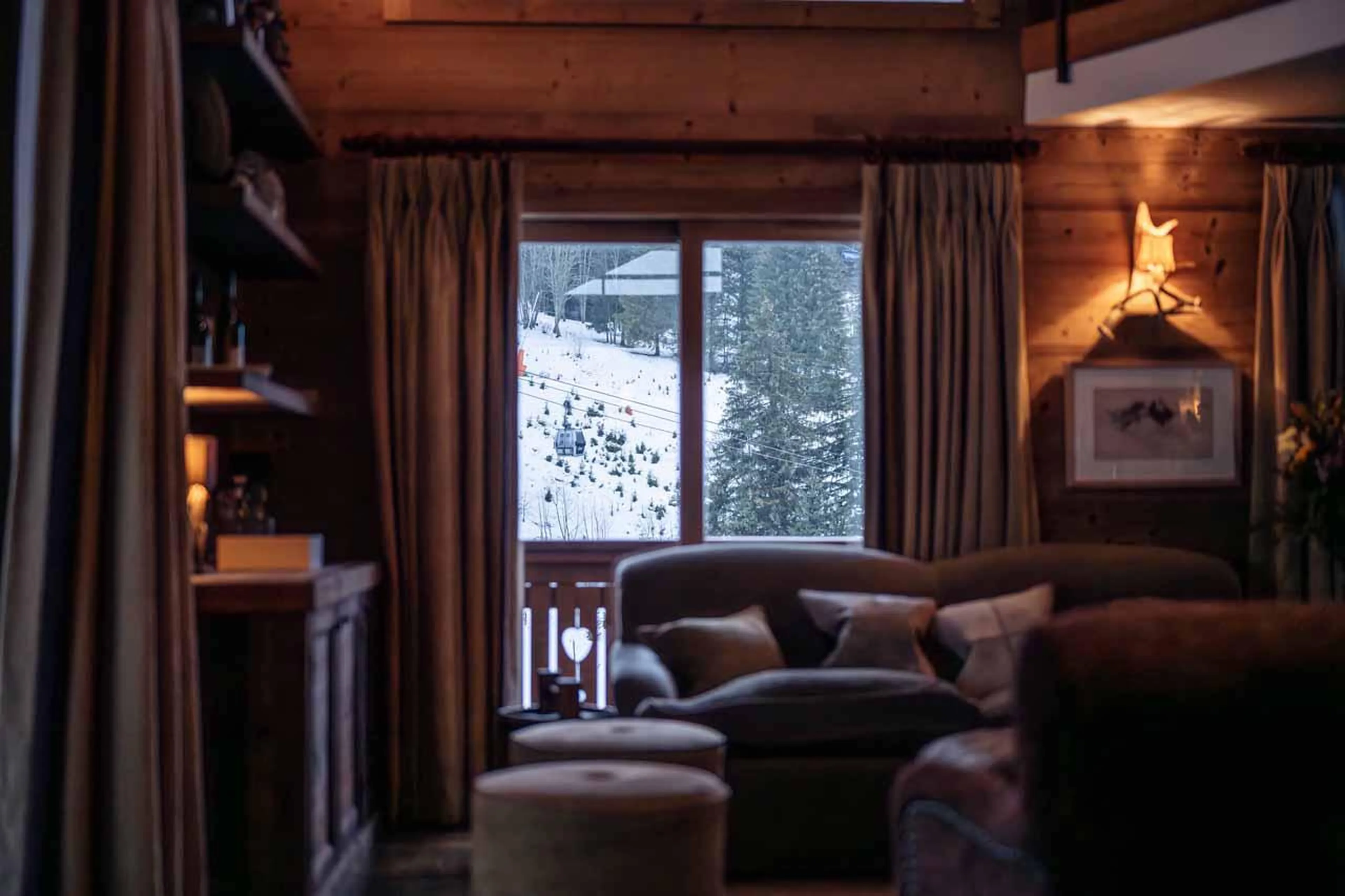 Beautiful mountain views from living area at Chalet Lapin Blanc in Meribel