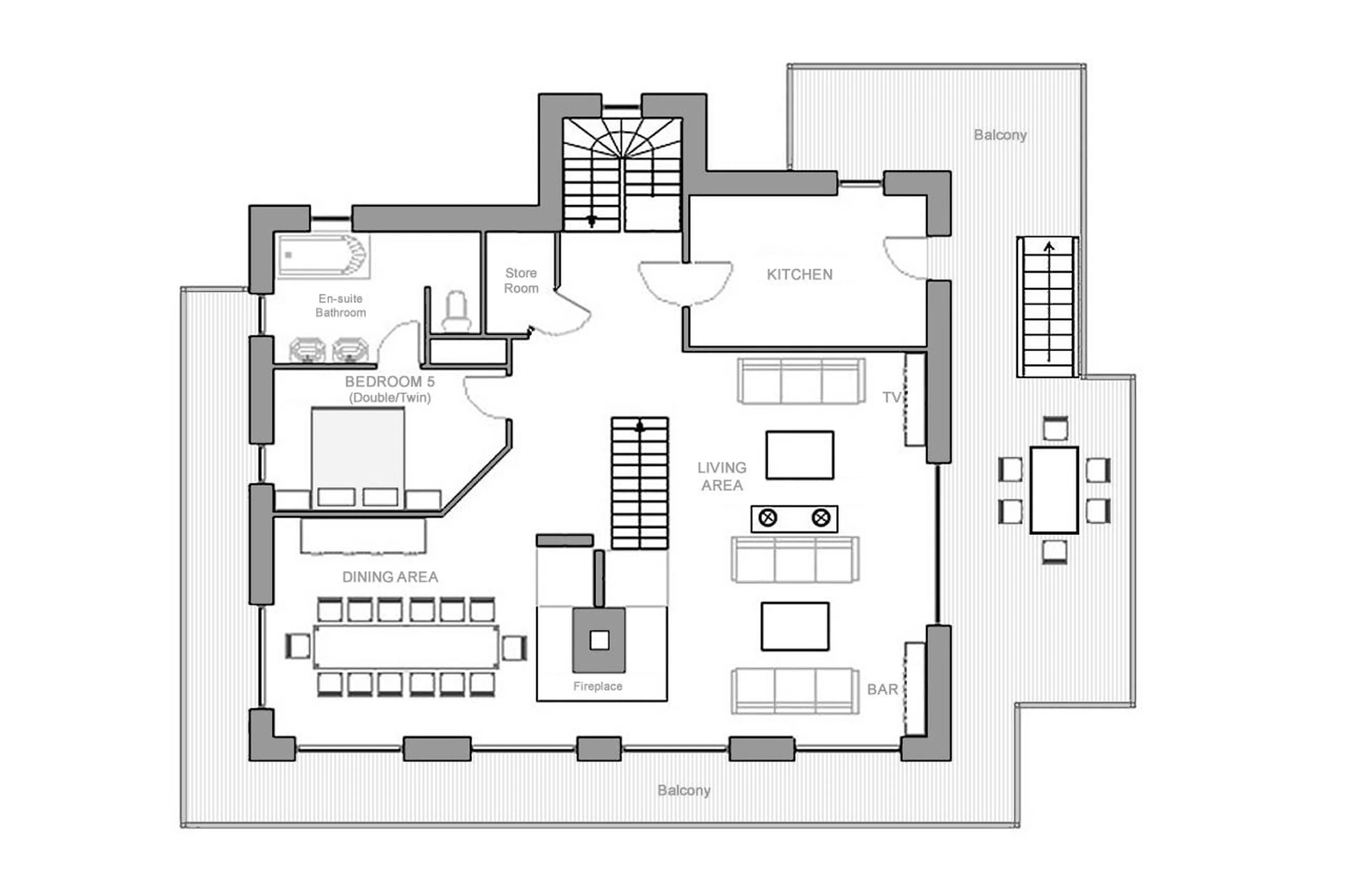 Level 2 floor plan of Chalet Lapin Blanc in Meribel
