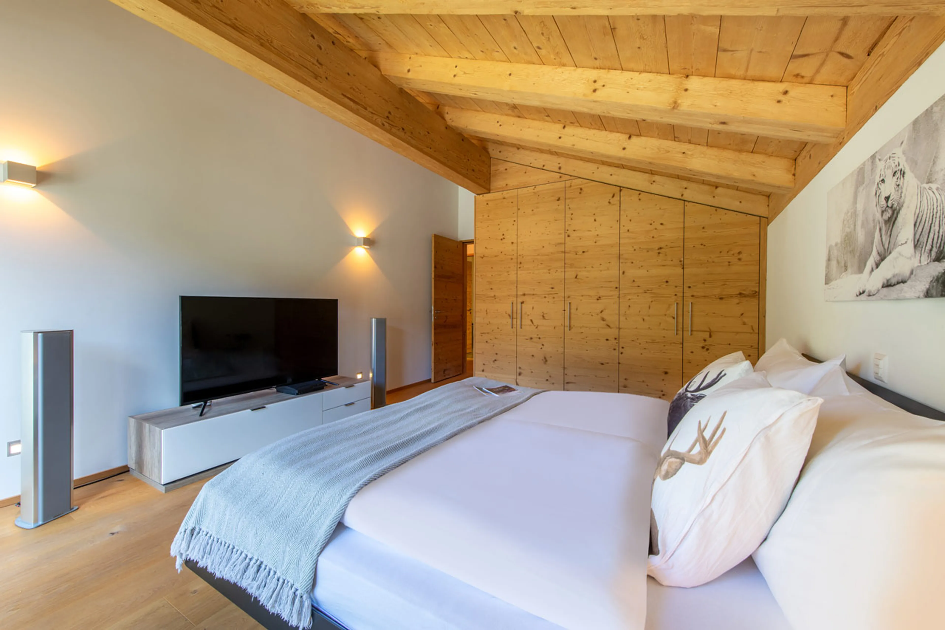 TV in double bedroom at Chalet Larch in Davos