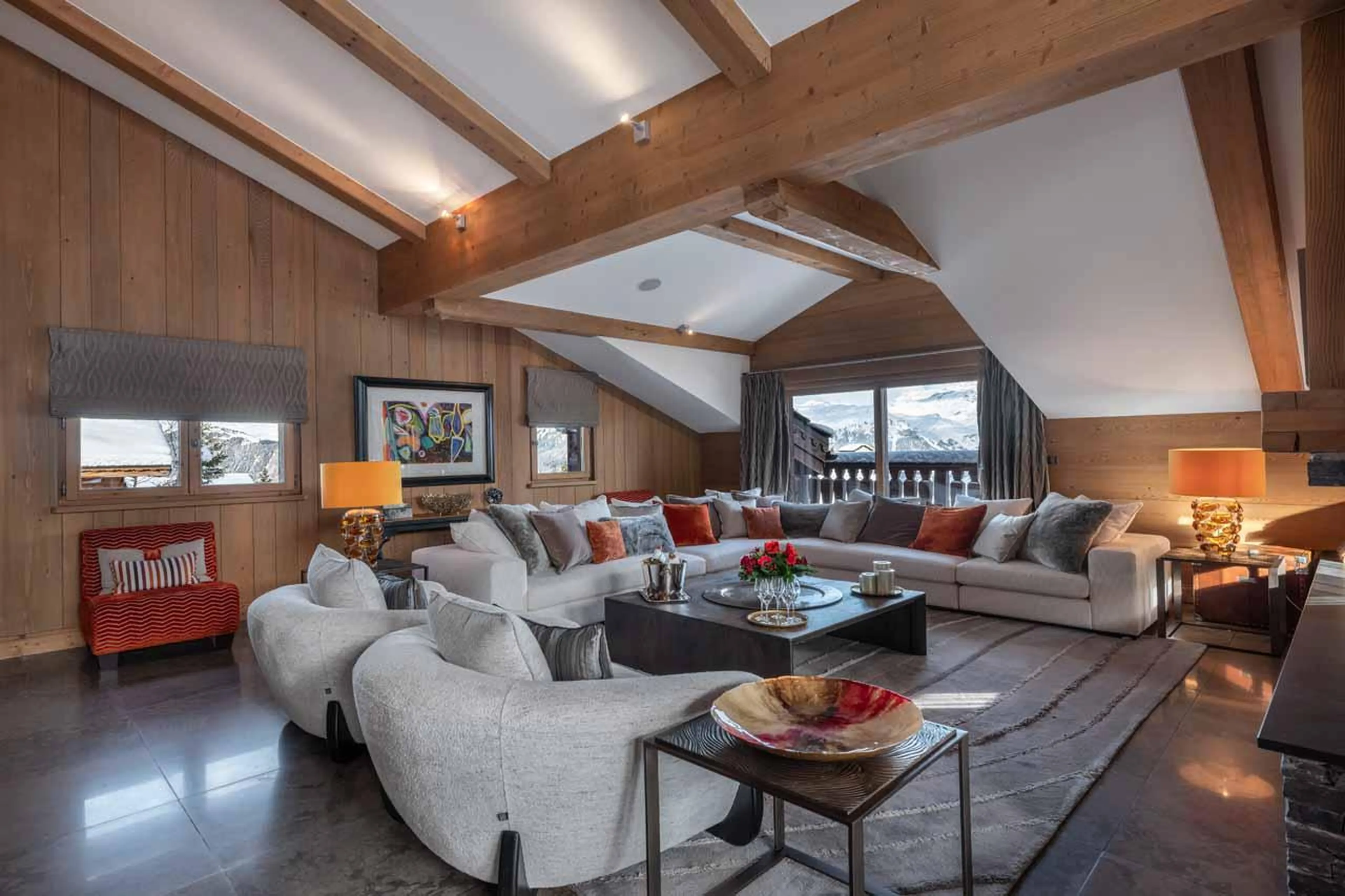 Living area at Chalet Le Blanchot in a sublime setting in Courchevel 1850