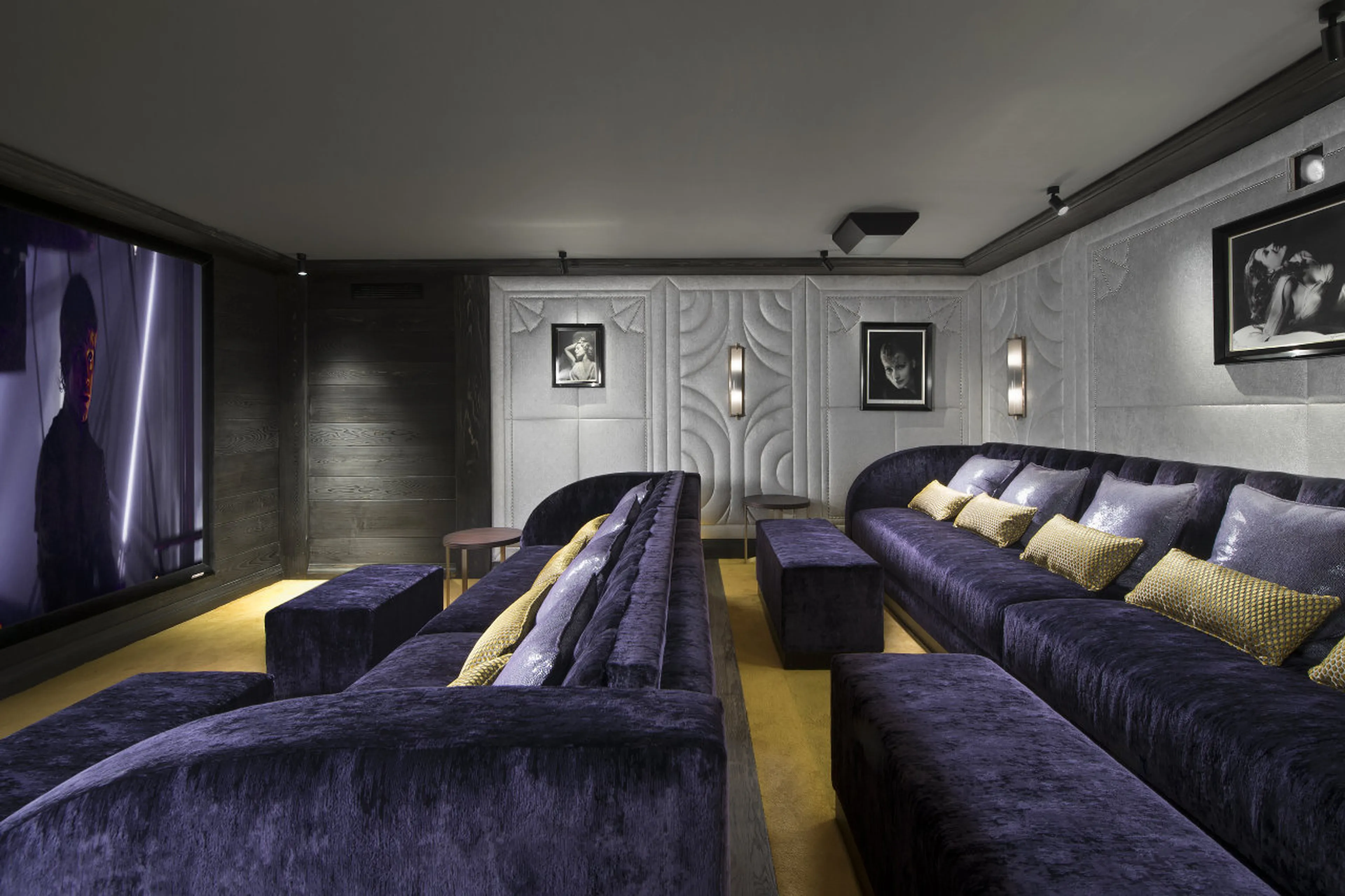 Plush seating in cinema room of Chalet Le Coquelicot in Courchevel 1850