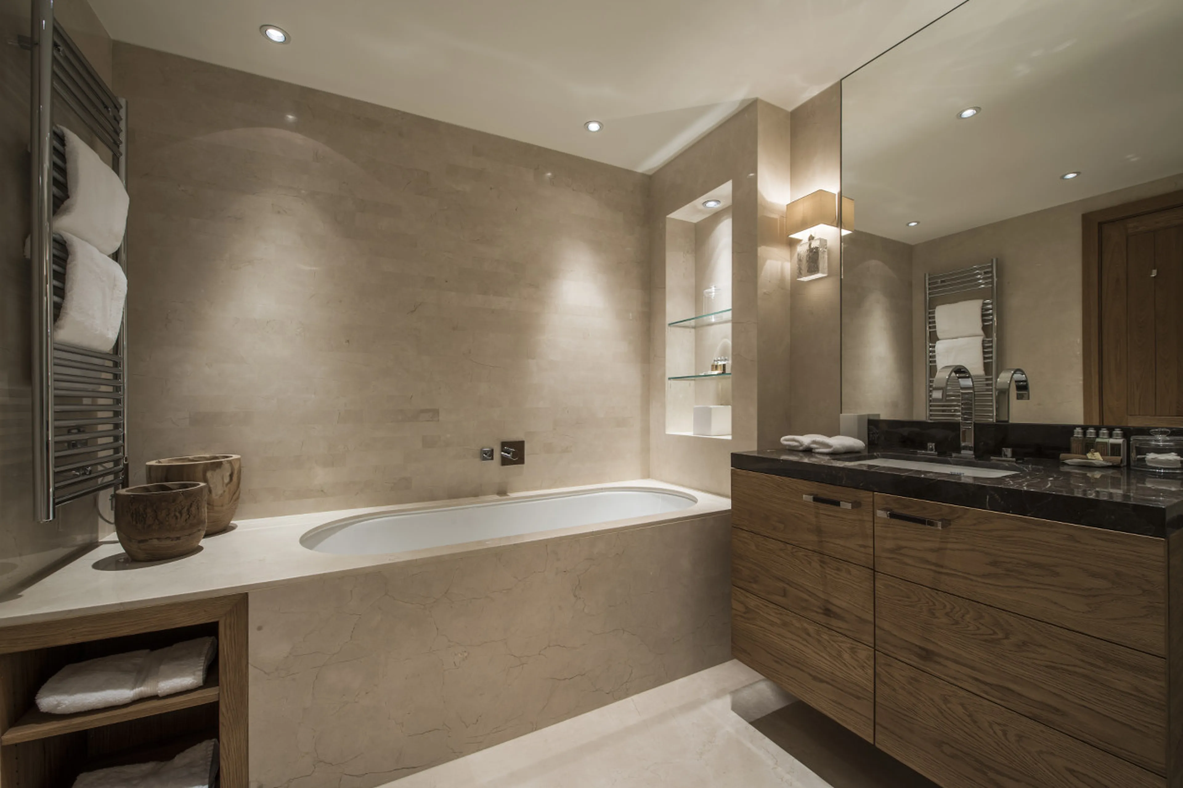 En-suite marble bathroom in Chalet Le Grenier in Meribel