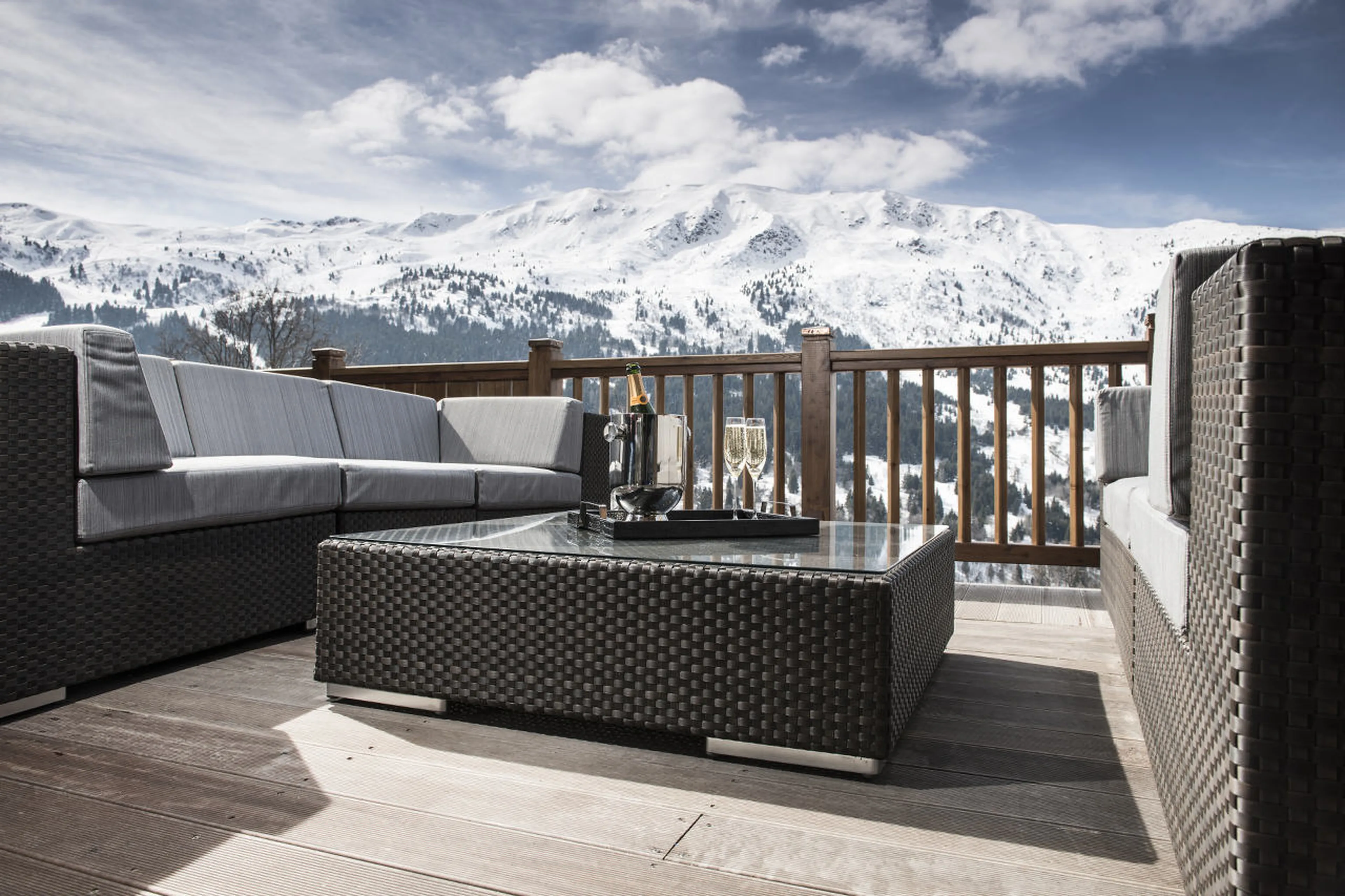 South-facing terrace with breathtaking views in Chalet Le Grenier in Meribel