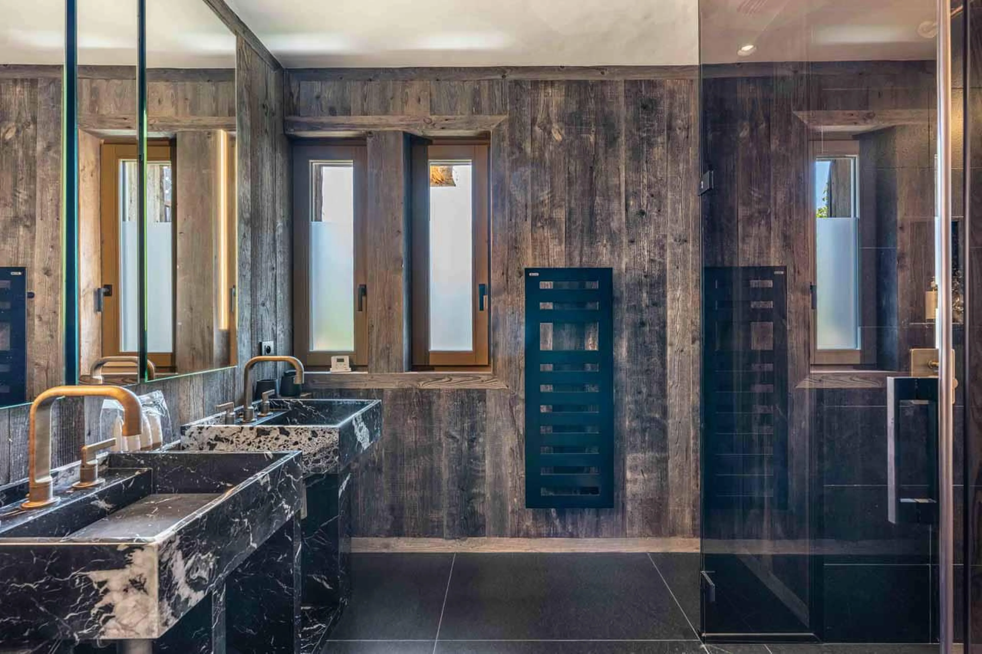 En-suite shower room in Chalet Le Lodge, Megeve