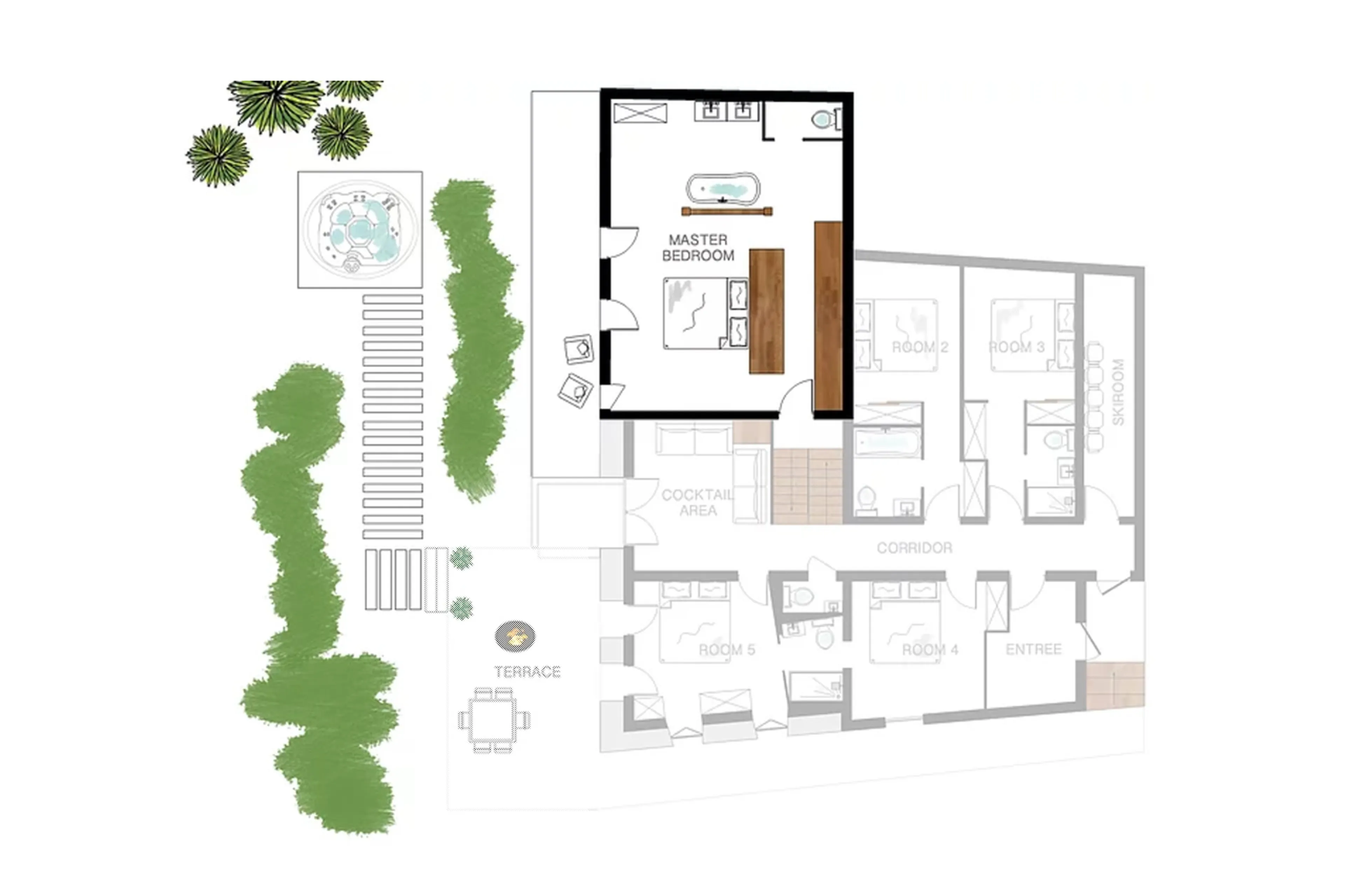 Level 0 floor plan of Chalet Le Moulin on Chamonix