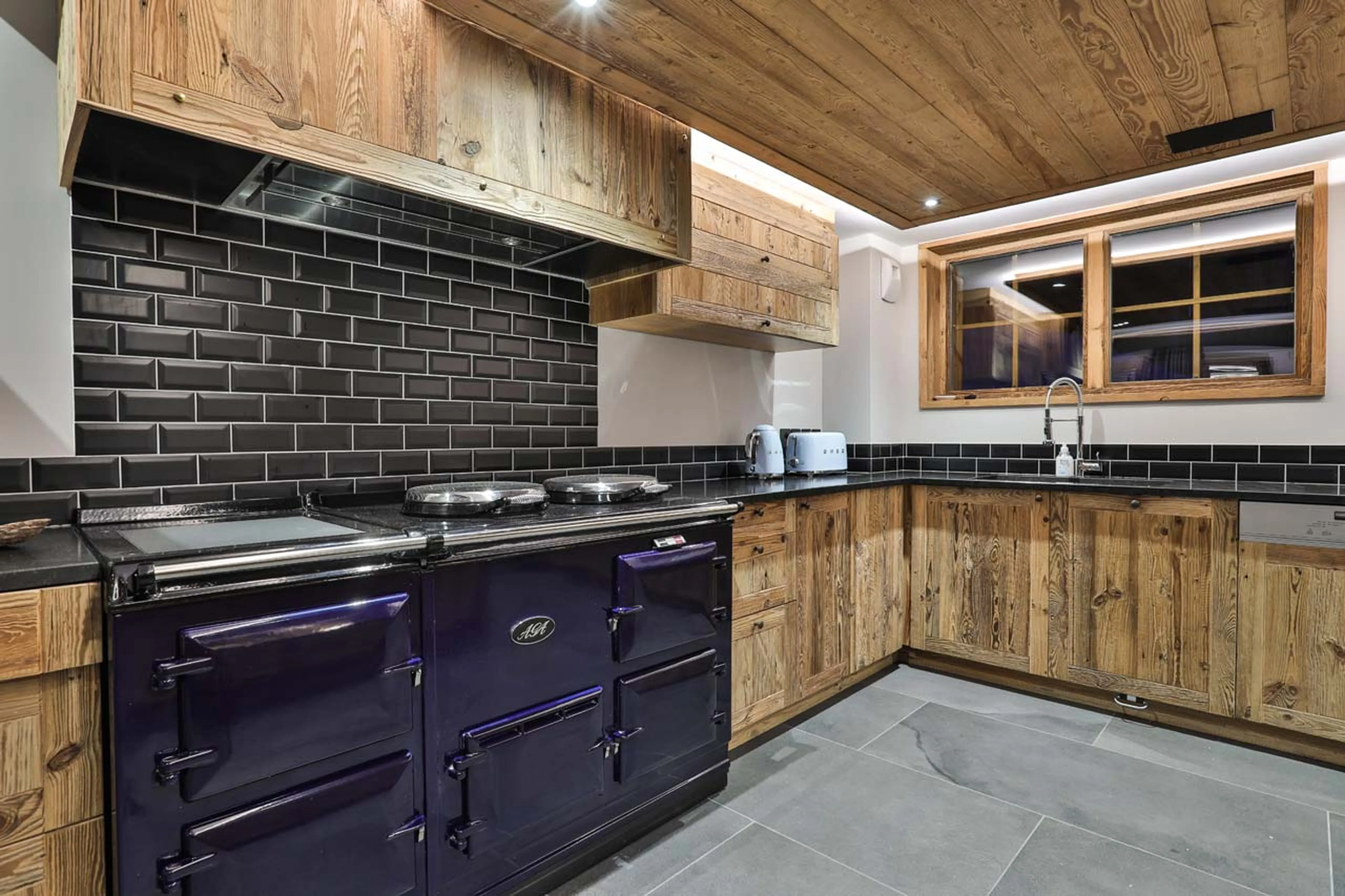 Kitchen with AGA at Chalet Le Moulin on Chamonix