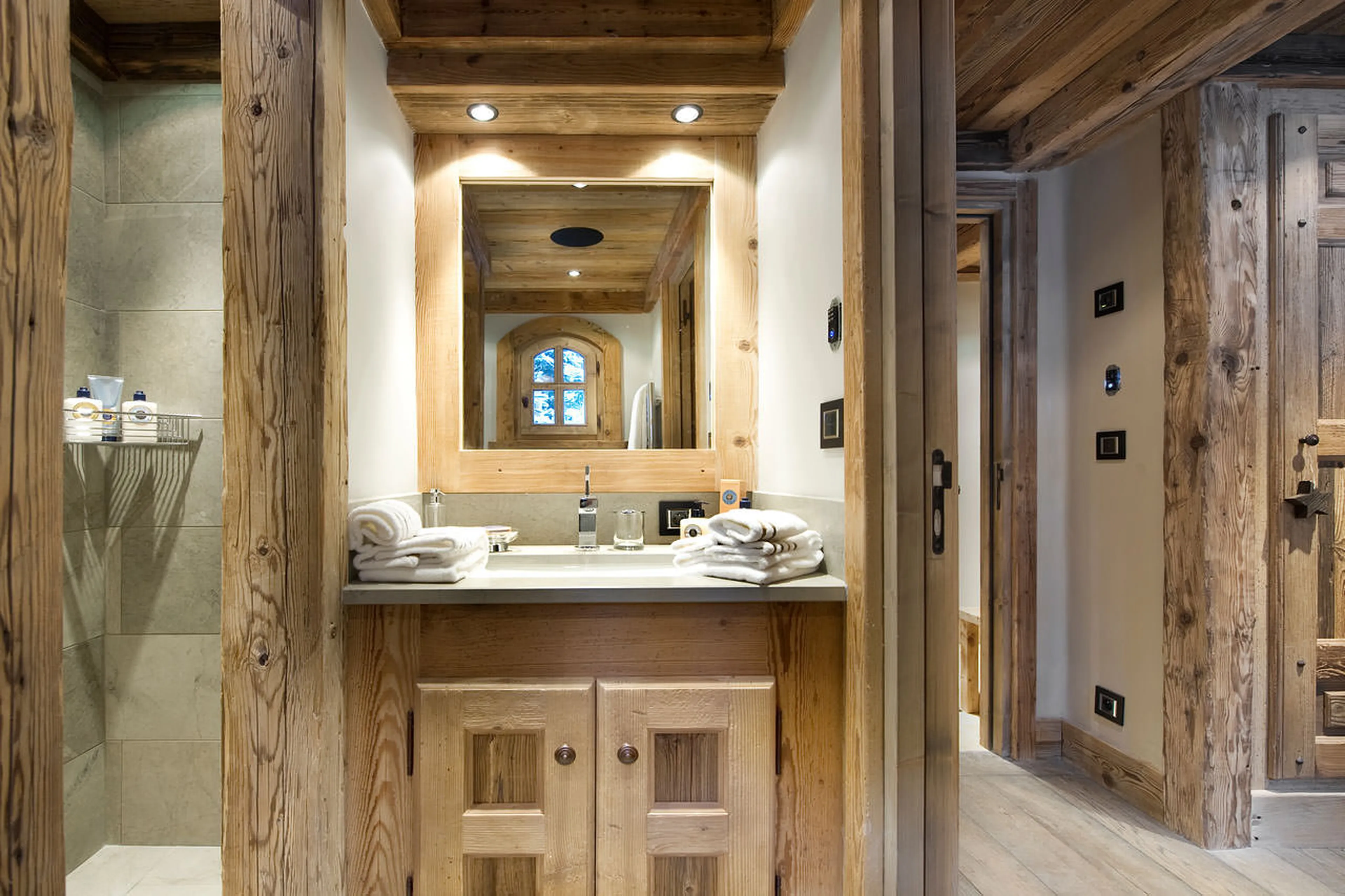 Shower room en suite to second bunk bedroom in Chalet Le Petit Chateau in Courchevel 1850