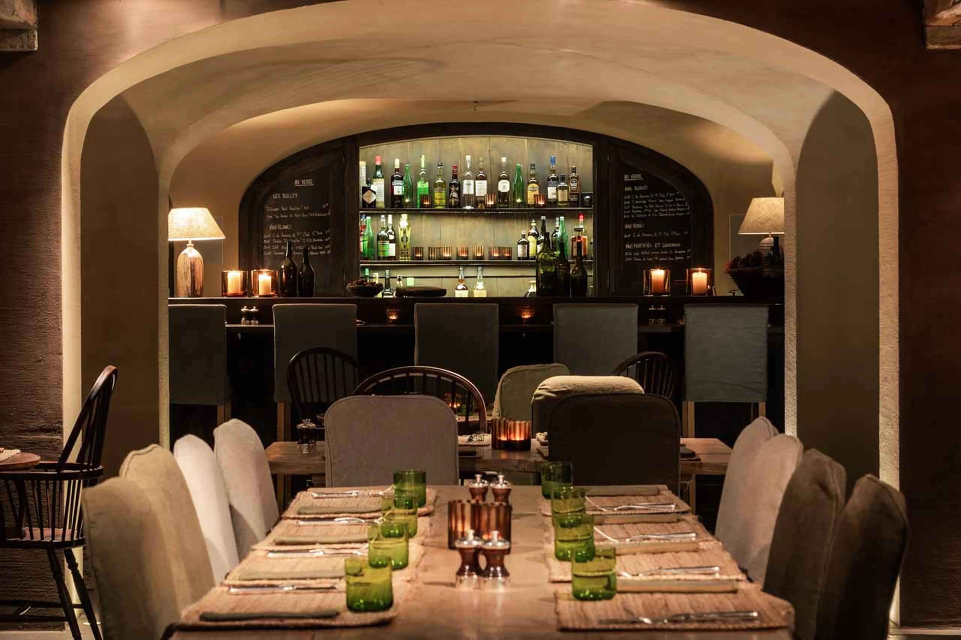 Restaurant dining tables at Le Chalet Zannier in Megeve