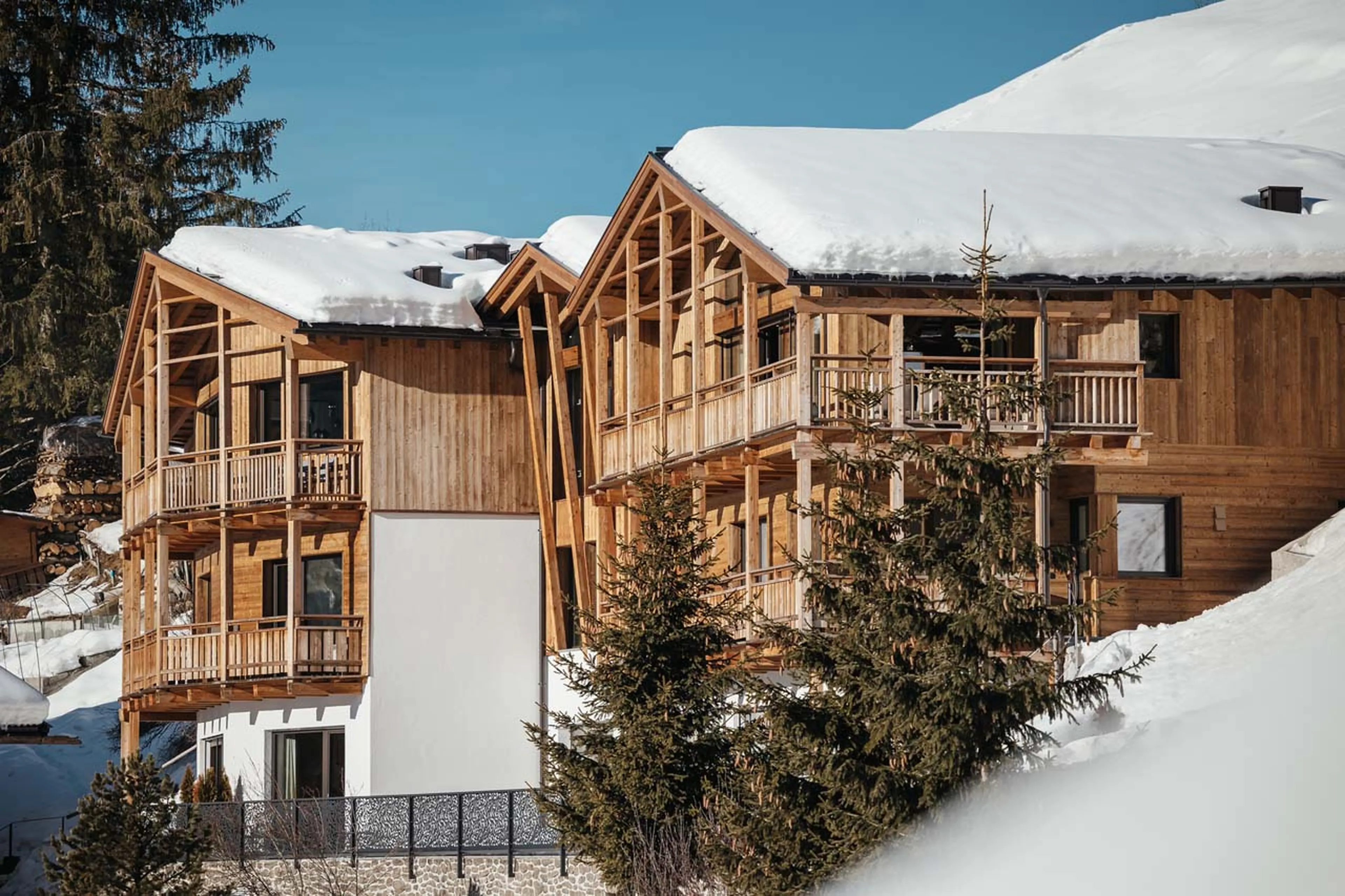 Exterior of both chalets at Chalet Lefiro, Val Gardena