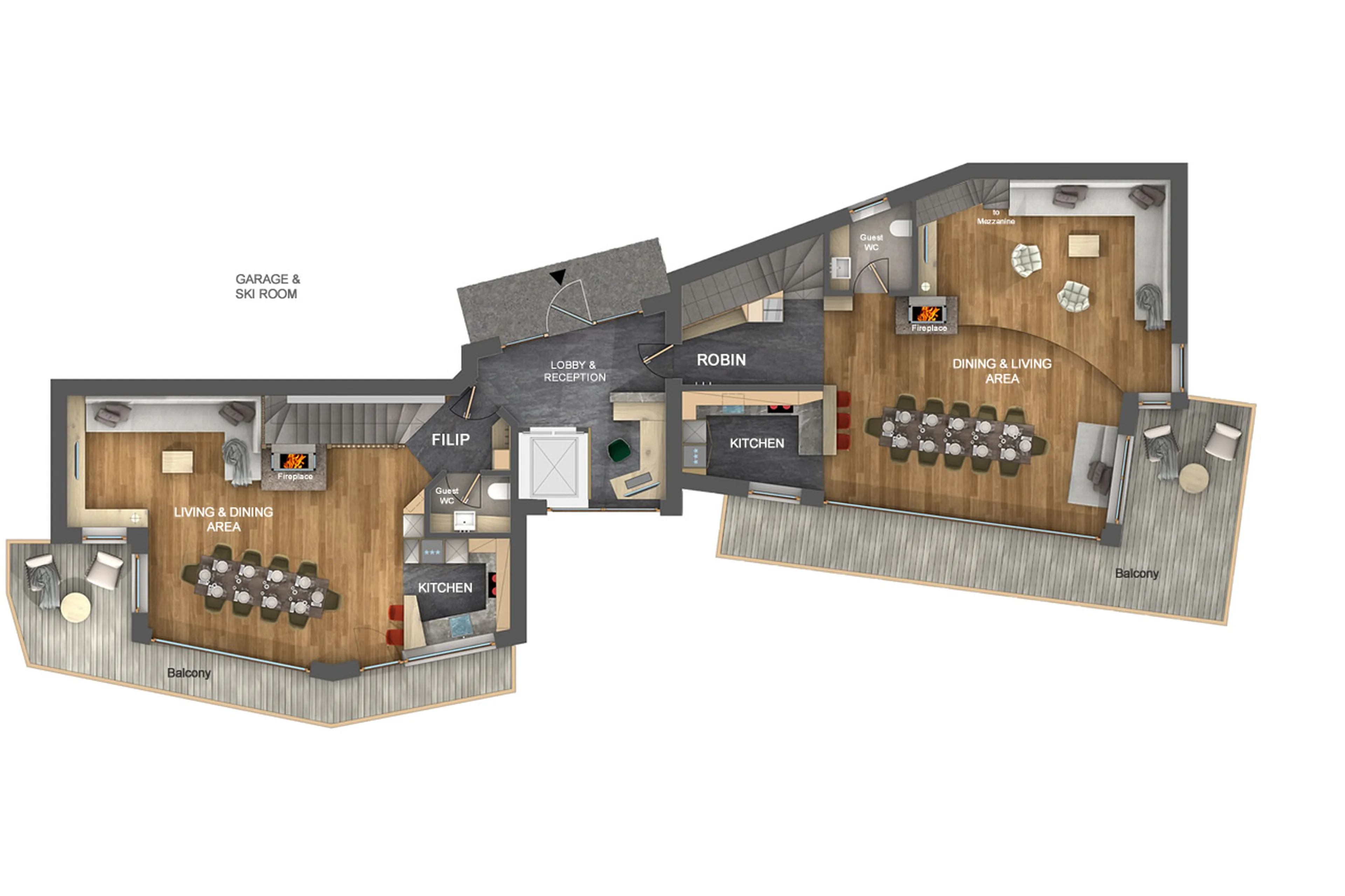 Top level floor plan of Chalet Lefiro in Val Gardena