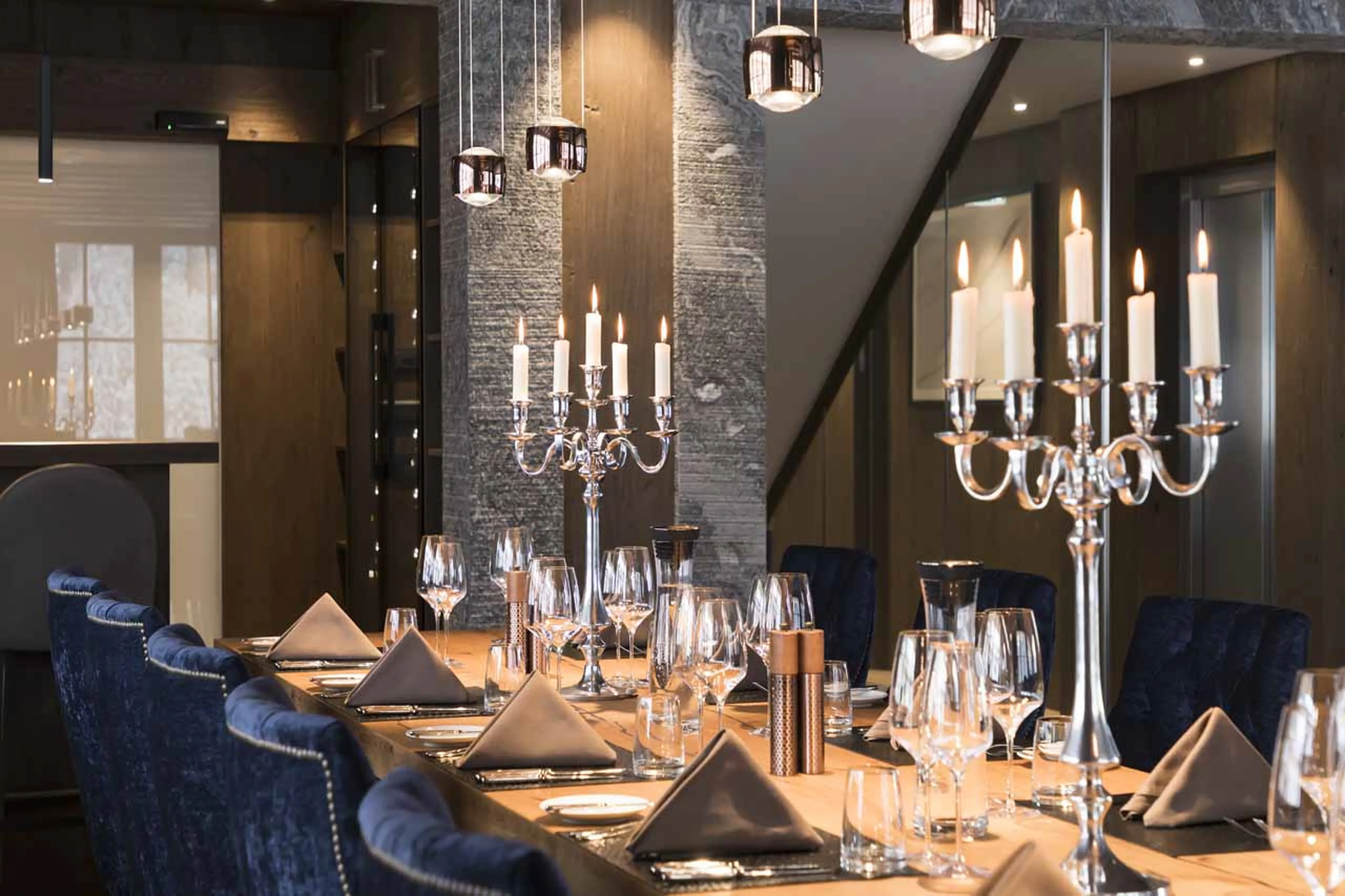 Candlelit dining table at Chalet Lena in St Anton