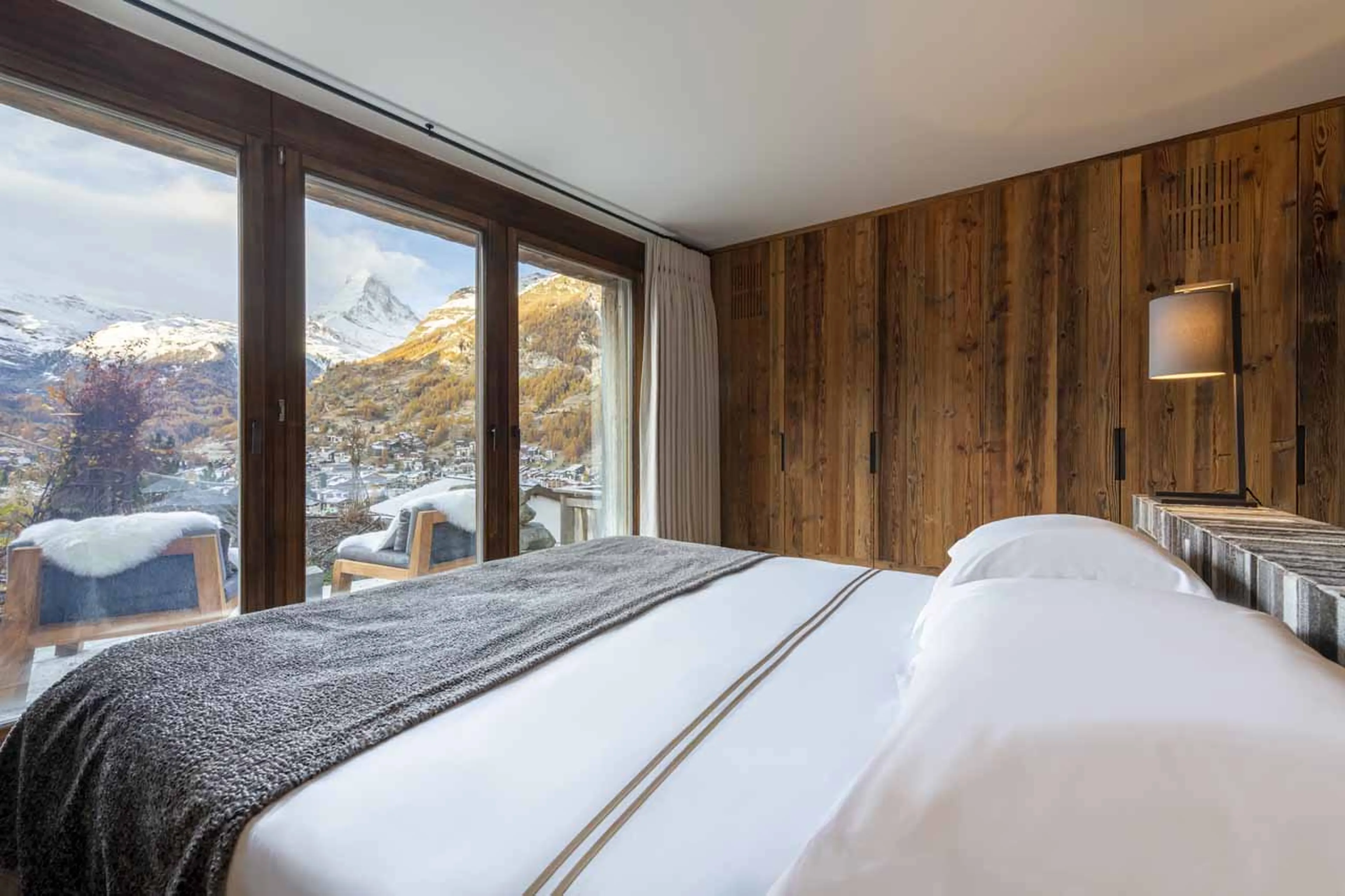 Matterhorn view from master suite of Chalet Les Anges in Zermatt