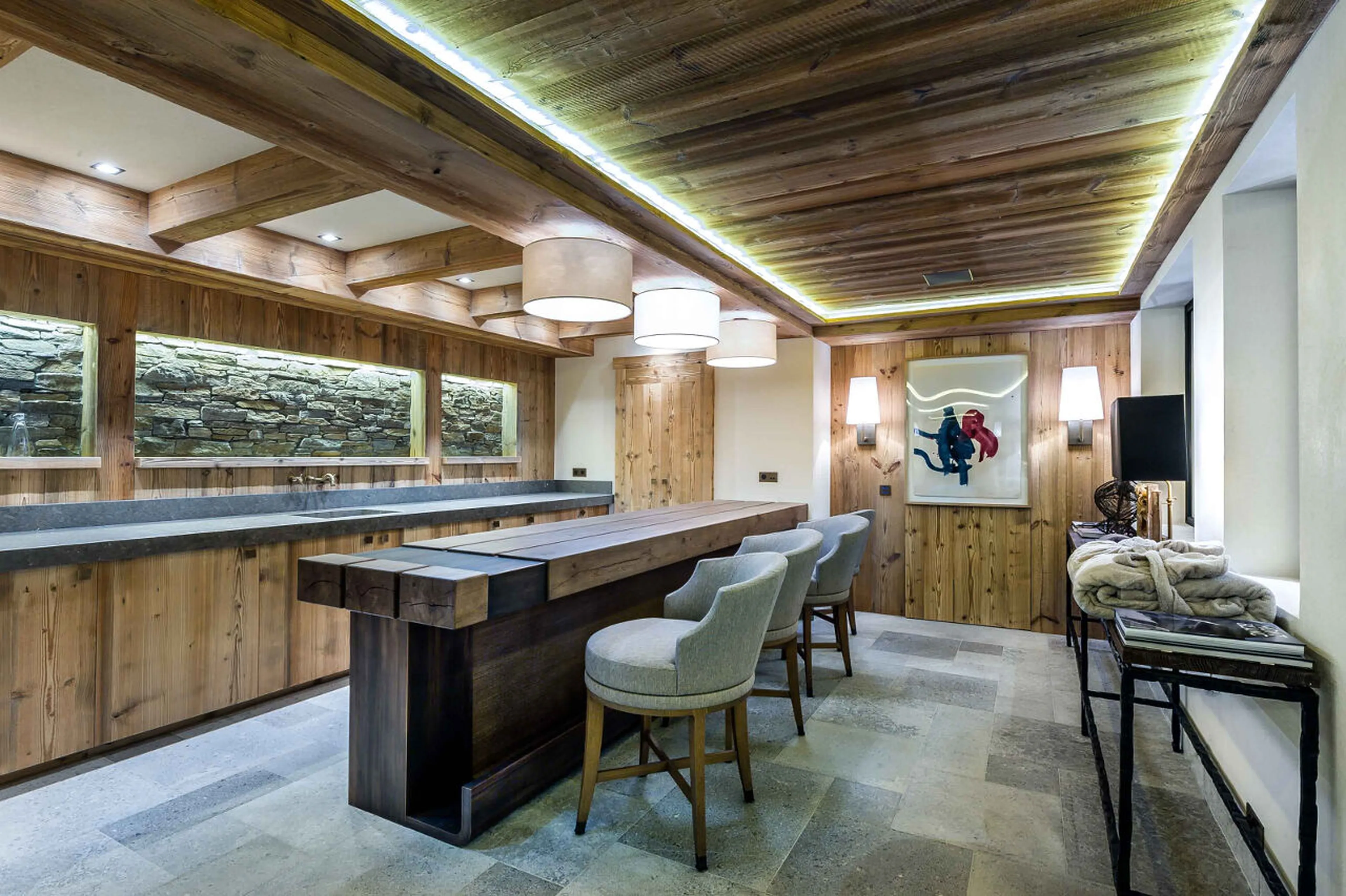 Bar counter in the wellness area of Chalet Les Bastidons  in Courchevel 1850