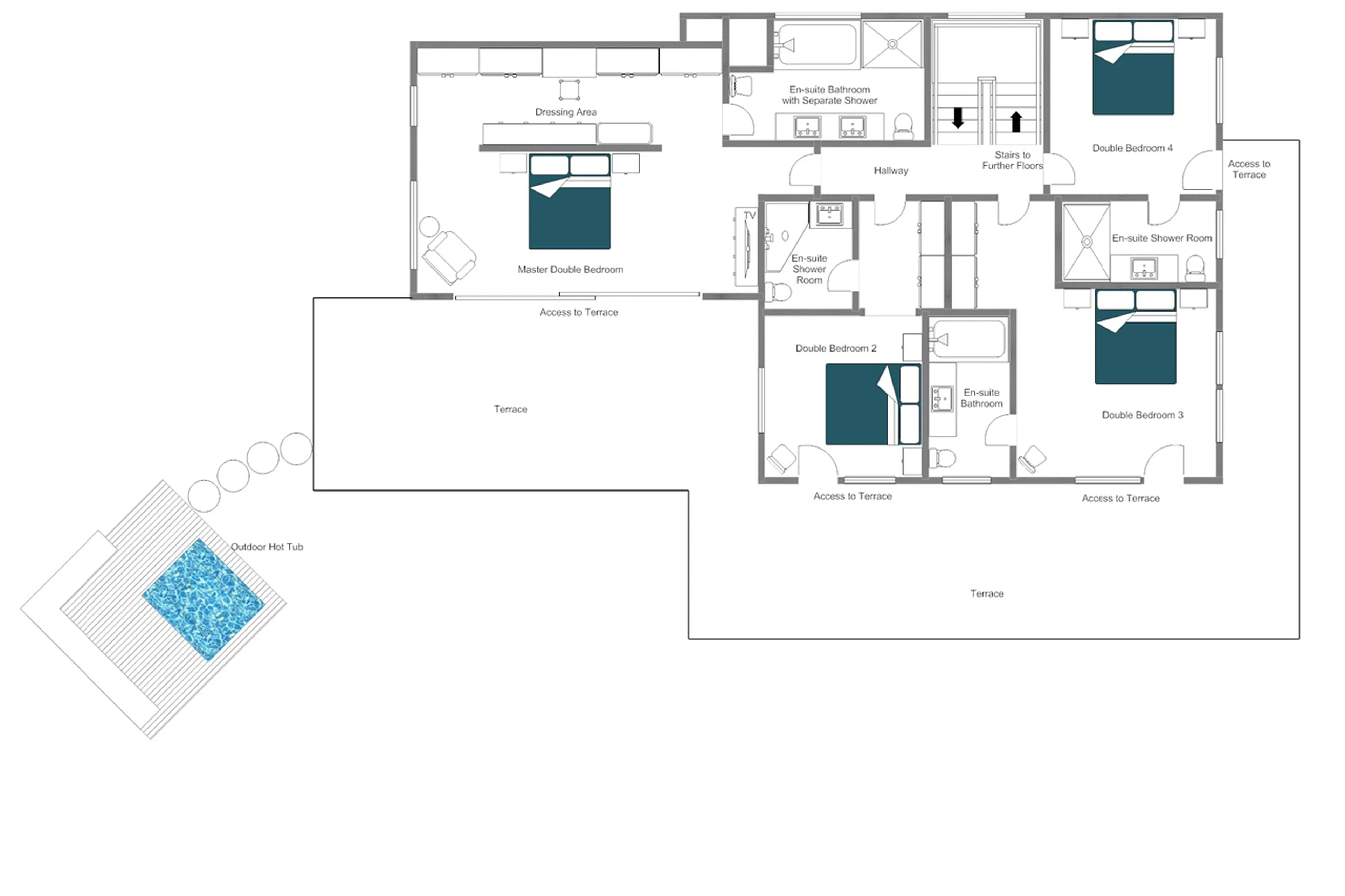 Level 2 floor plan of Chalet Les Etrennes in Verbier