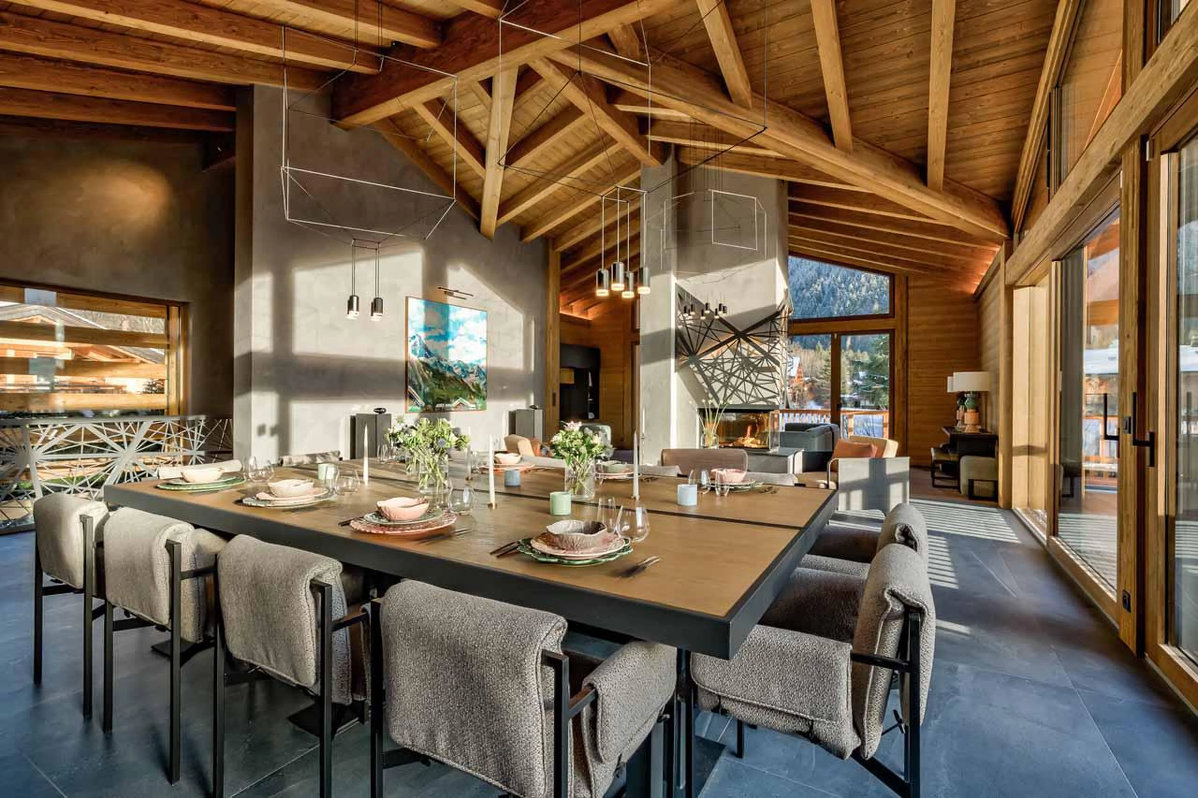 Dining area at Chalet Les Melezes in Chamonix
