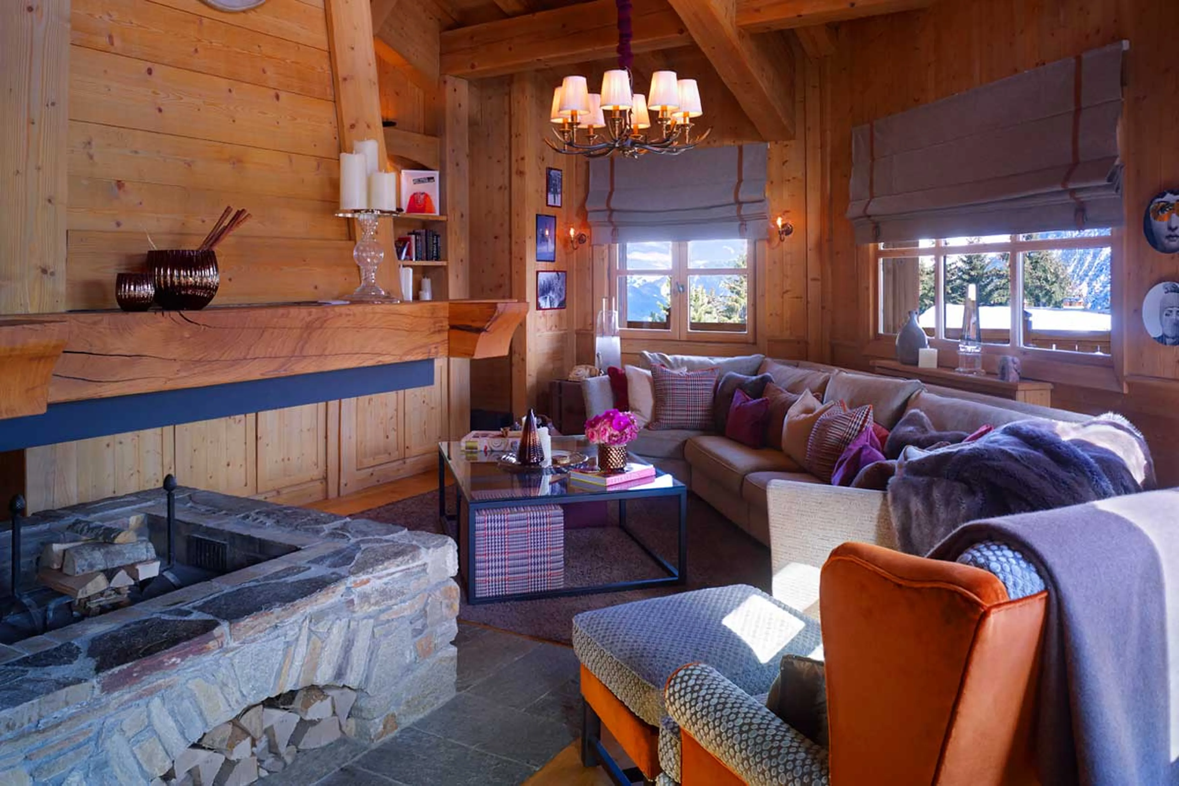 Sofas in living area at Chalet Les Sorbiers in Courchevel 1850