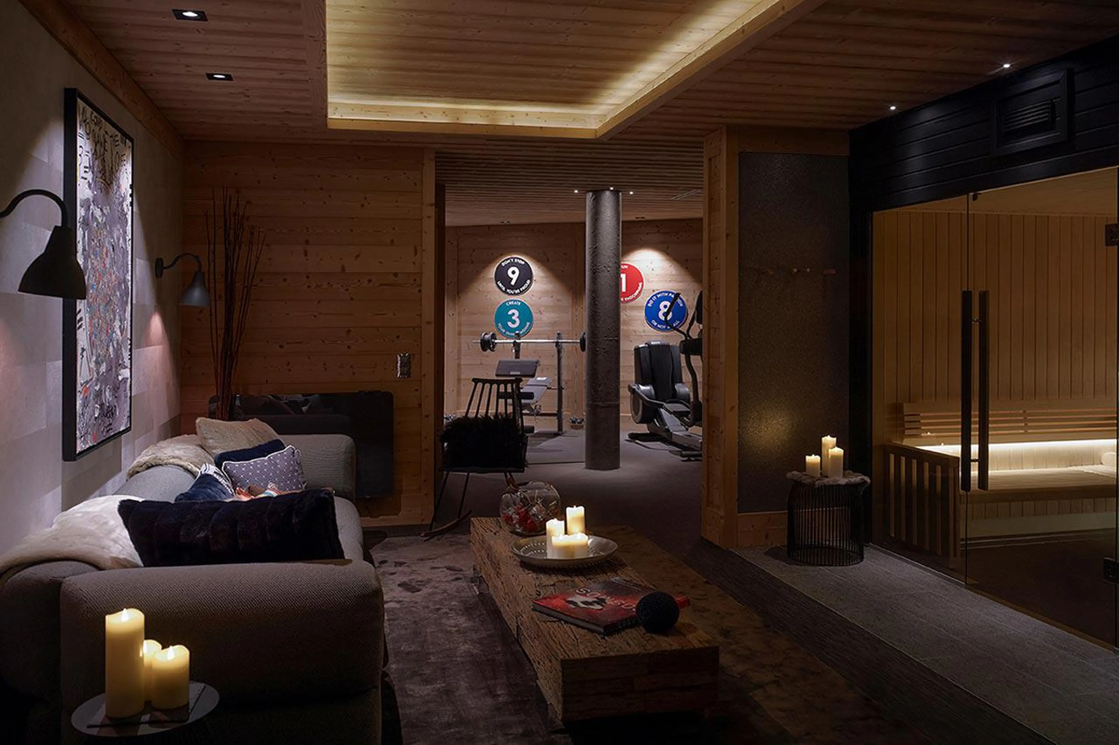 TV lounge and spa at Chalet Les Sorbiers in Courchevel 1850