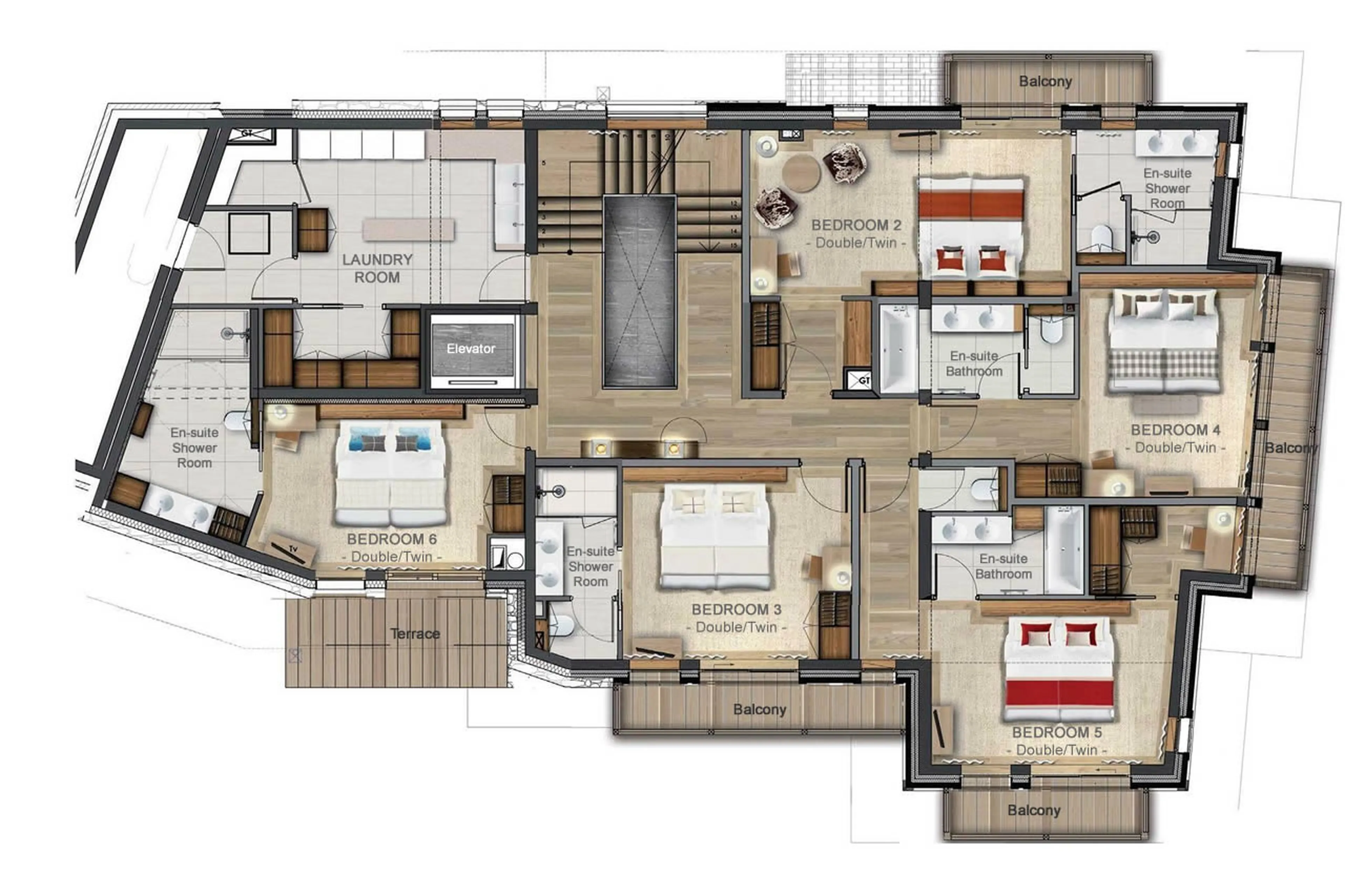 Level 1 floor plan of Chalet Les Sorbiers du Raffort in Meribel