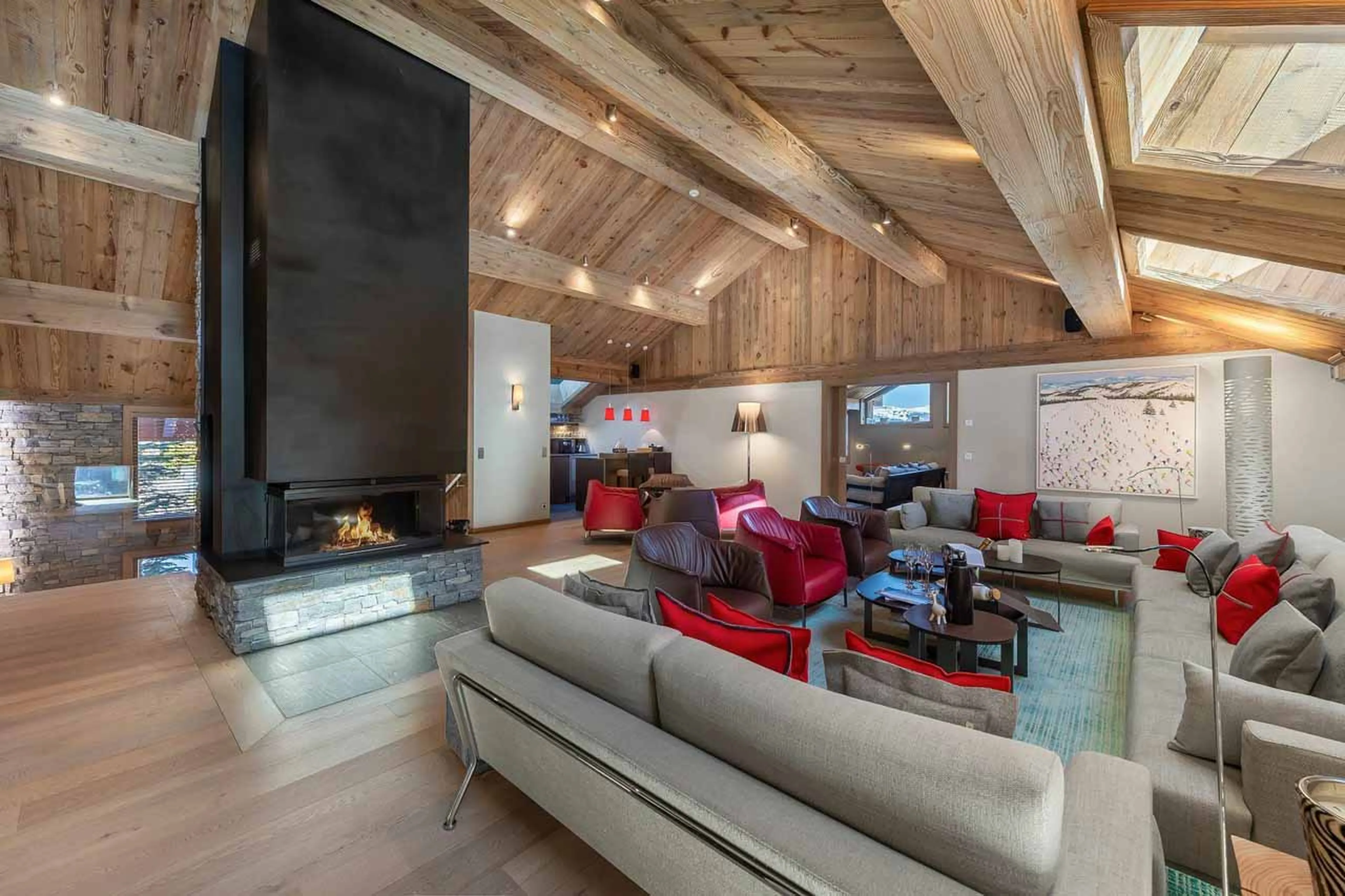Fireplace in living area of Chalet Les Sorbiers in Meribel