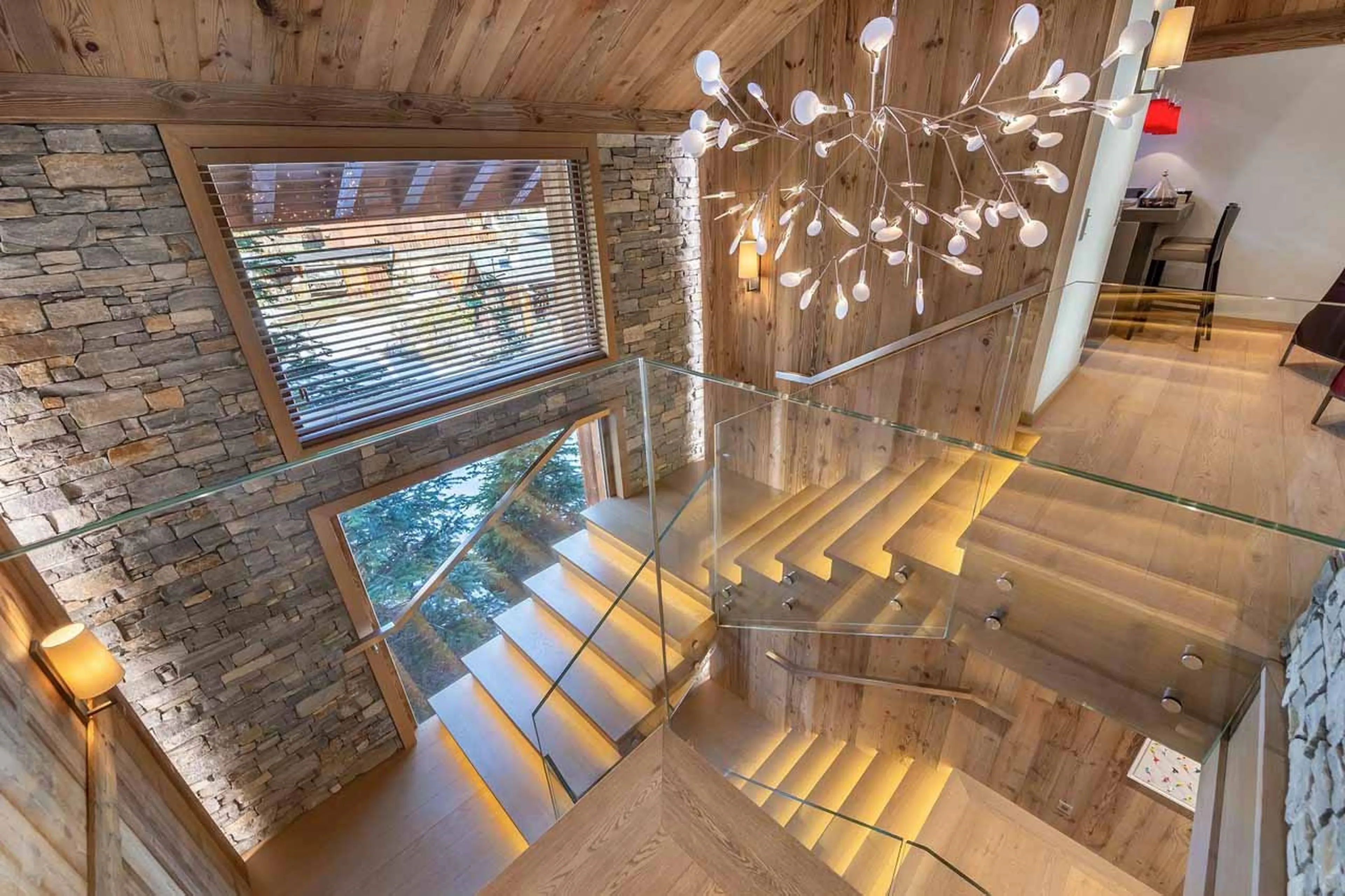 Staircase and bar area at Chalet Les Sorbiers in Meribel
