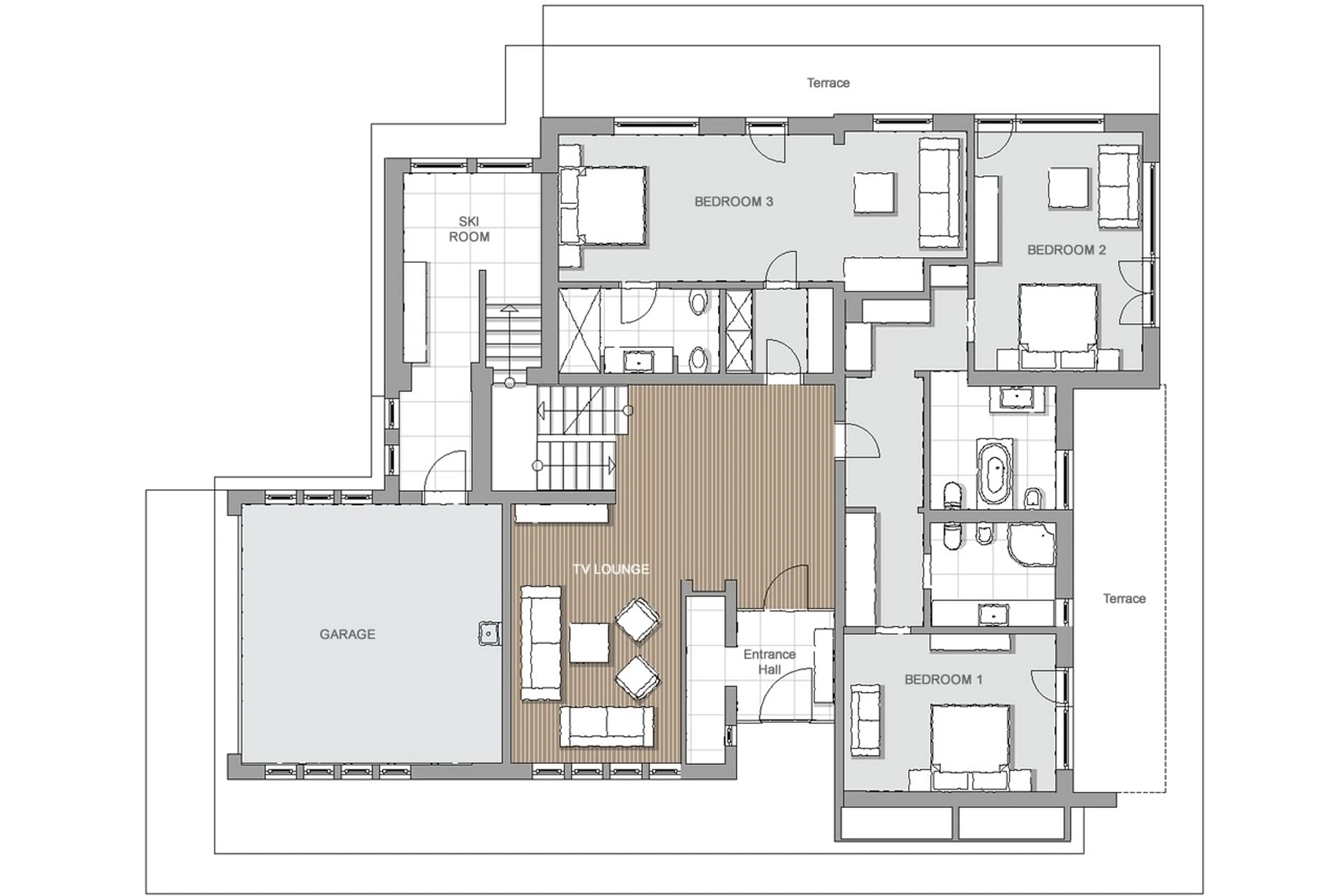 Level 0 floor plan of Chalet Lilly in Lech