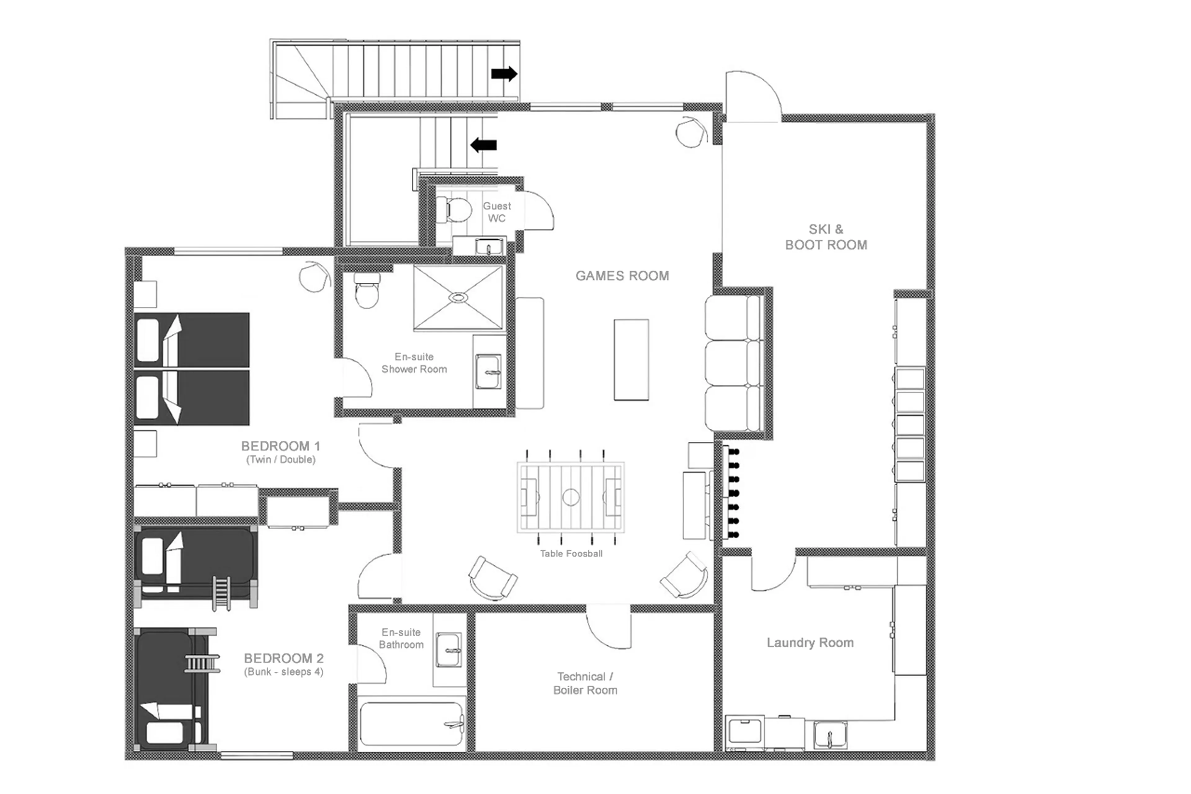 Level 0 floor plan of Chalet L'Orchidée in Meribel